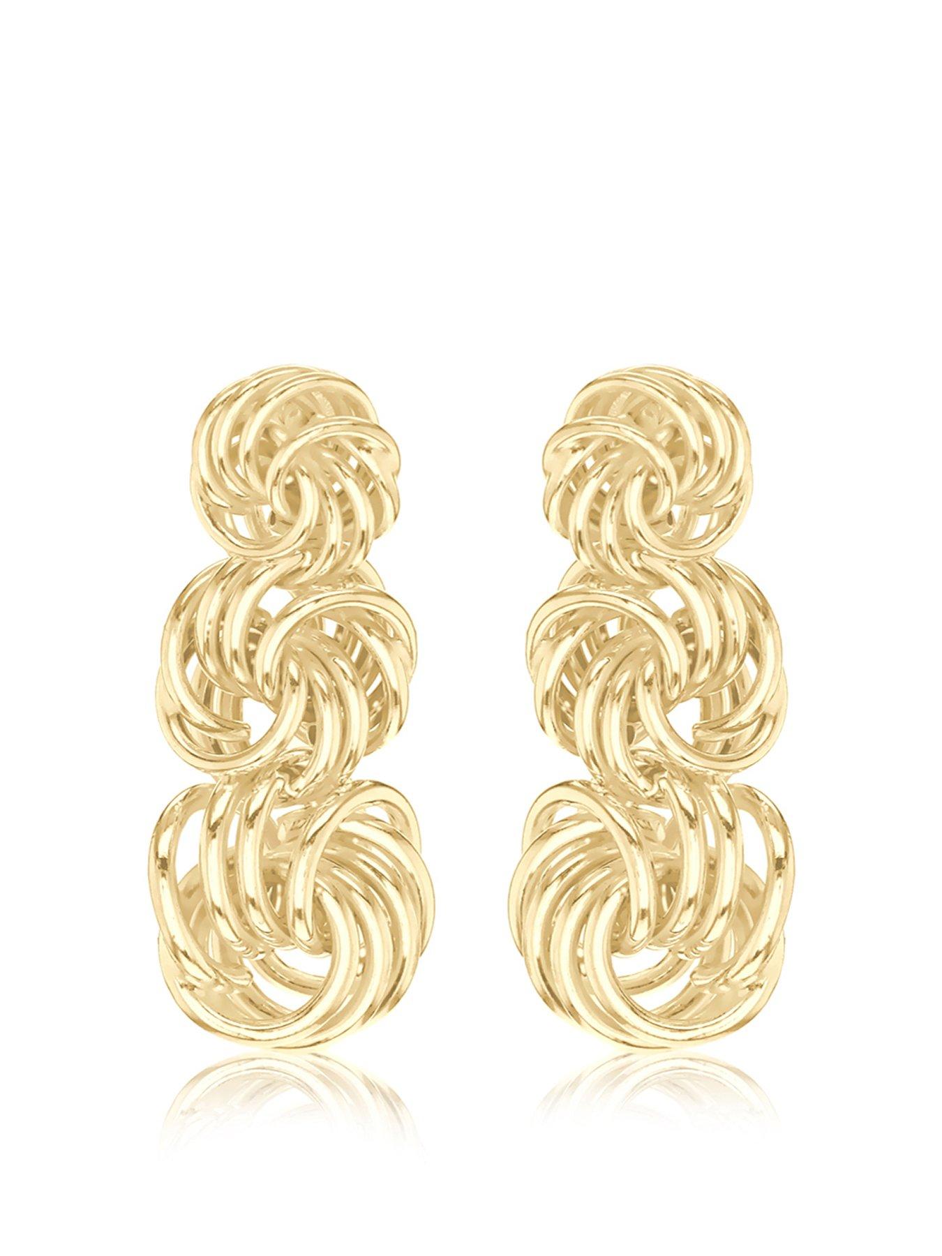 Product photograph of Love Gold 9ct Yellow Gold 10mm X 22mm Graduated-knot Drop Earring from very.co.uk