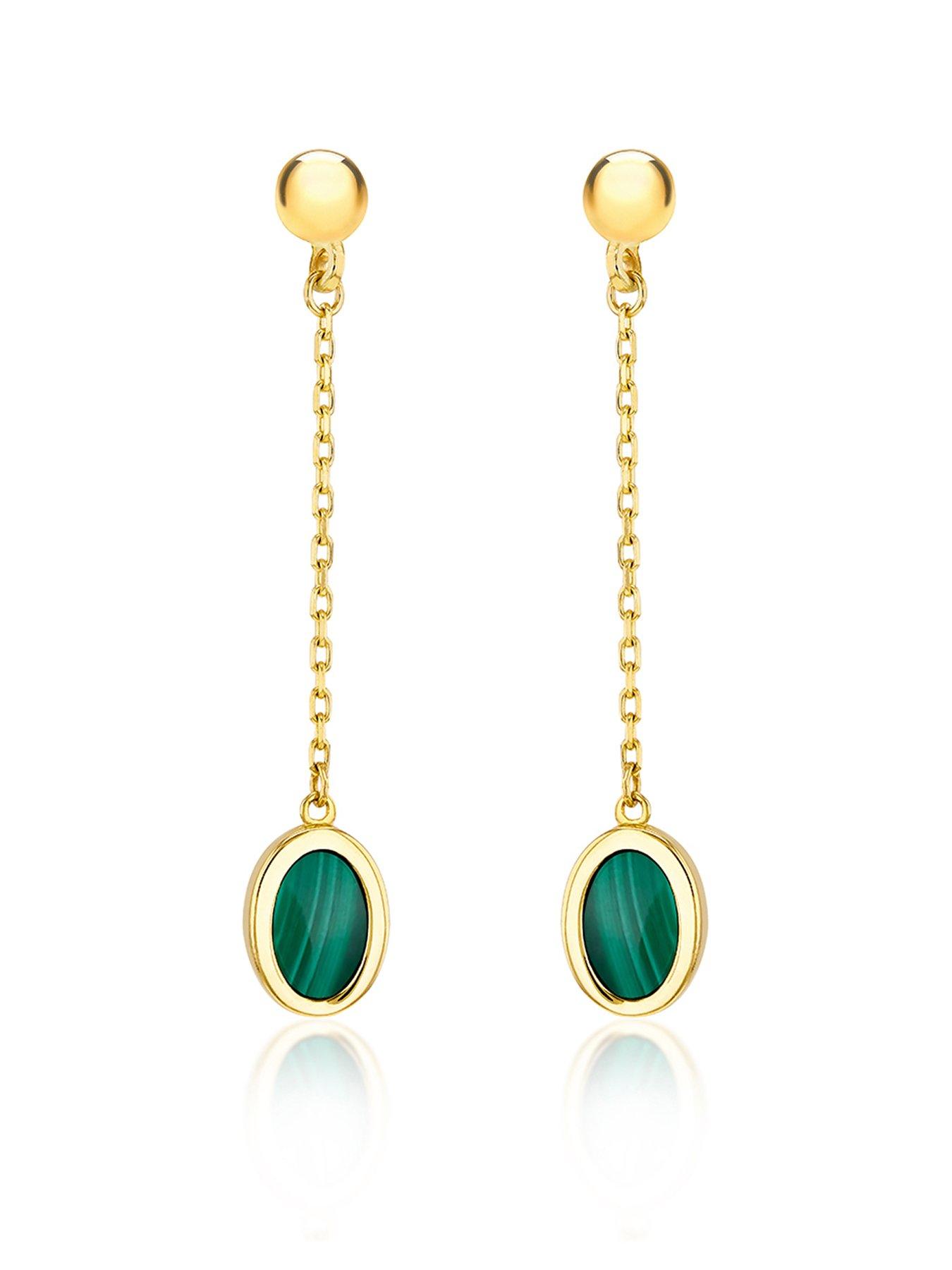 Product photograph of Love Gold 9ct Yellow Gold 6mm X 37 5mm Oval Malachite Stud Earrings from very.co.uk