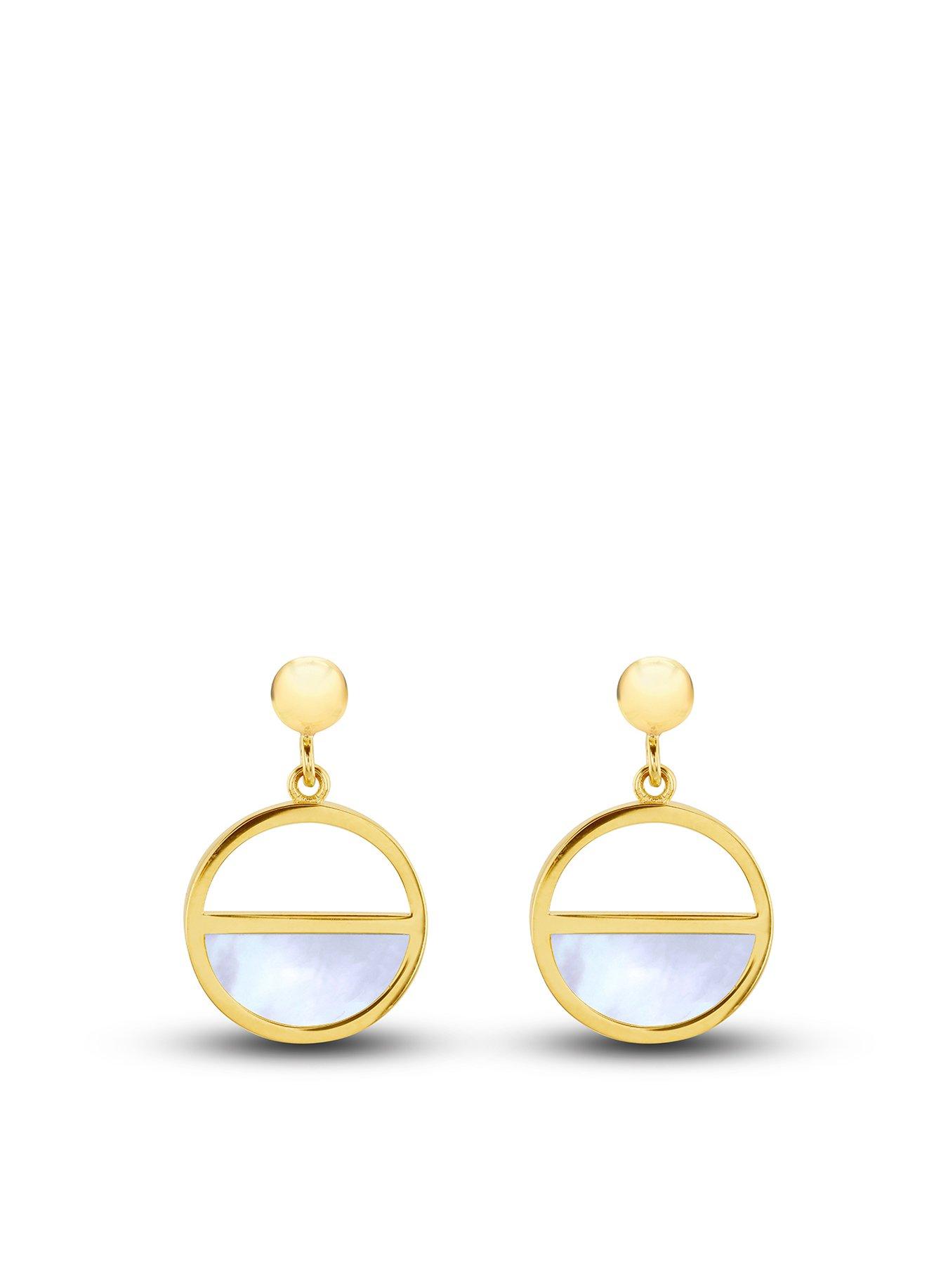 Product photograph of Love Gold 9ct Yellow Gold 12 5mm Semi Circular Mother Of Pearl Drop Stud Earring from very.co.uk