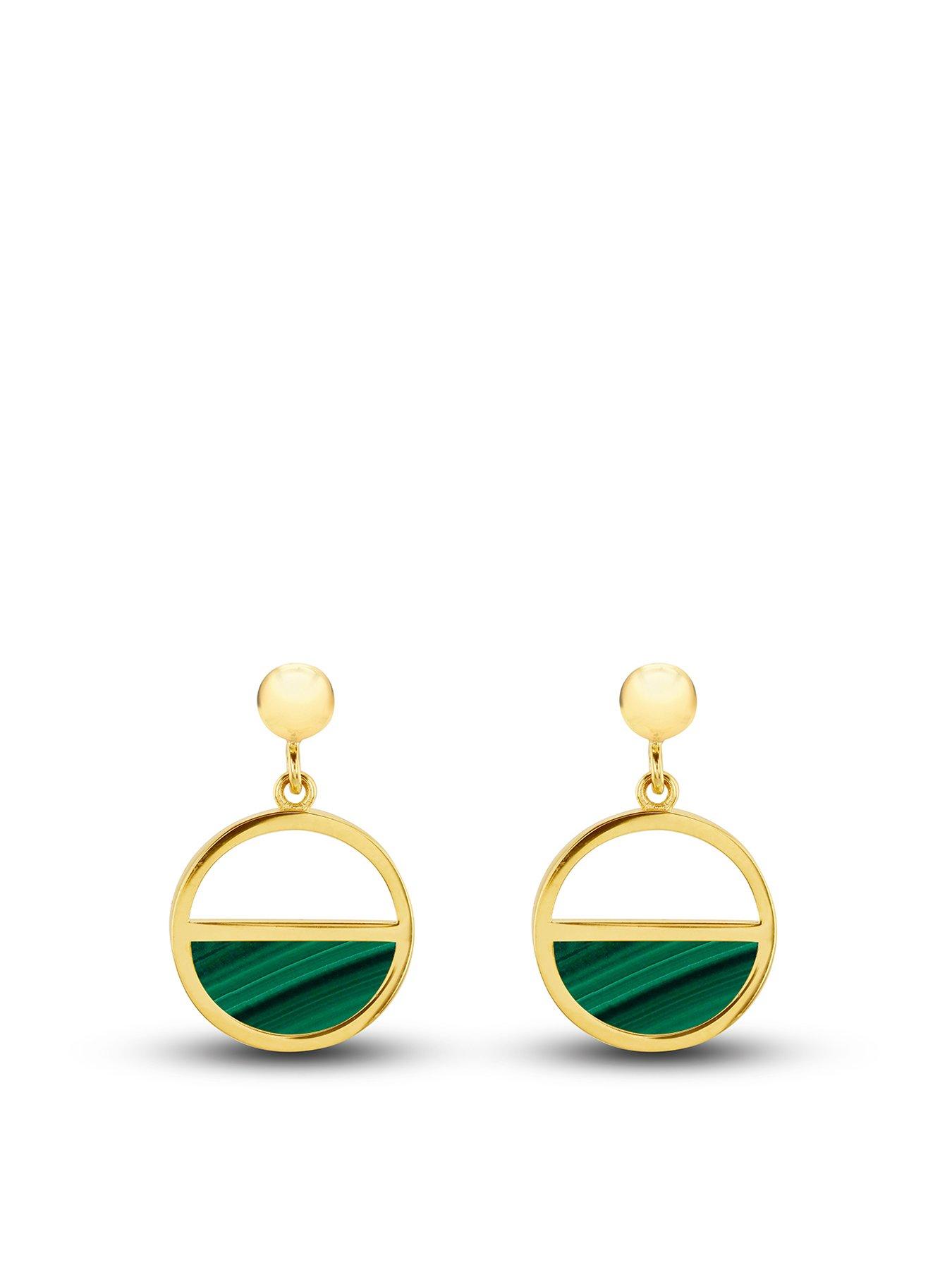 Product photograph of Love Gold 9ct Yellow Gold 12 5mm Semi Circular Malachite Drop Stud Earring from very.co.uk