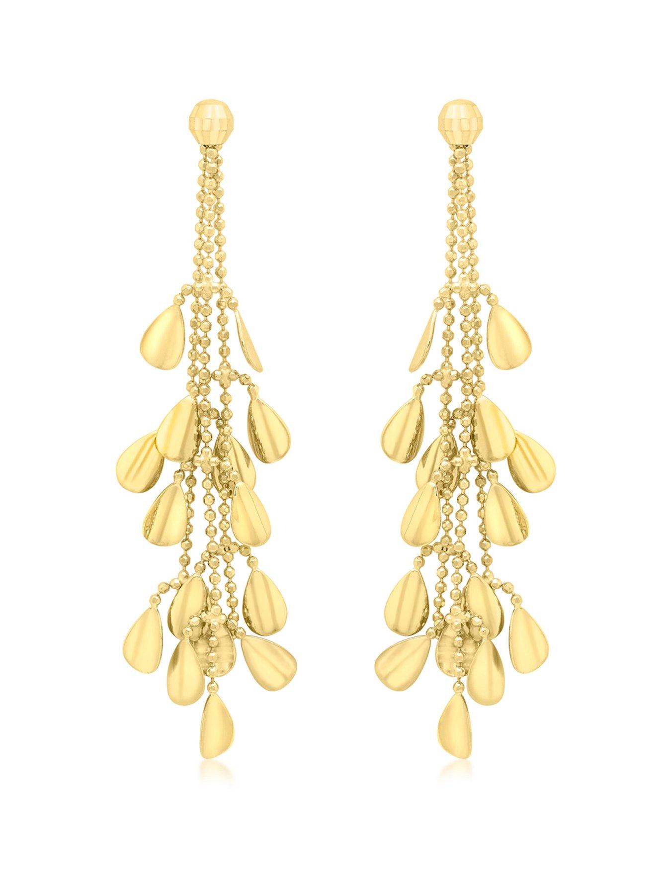 Product photograph of Love Gold 9ct Yellow Gold 52mm Cascade Drop Earrings from very.co.uk