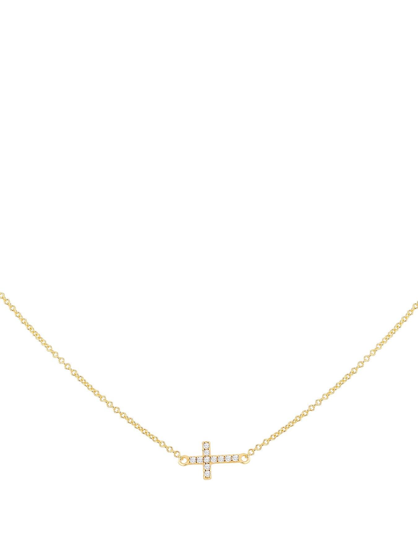 Product photograph of Love Gold 9ct Yellow Gold Mini Cross 8 8mm X 6 5mm With 11 X 1mm Round White Cz Adjustable Necklace 43cm 17 -46cm 18 from very.co.uk