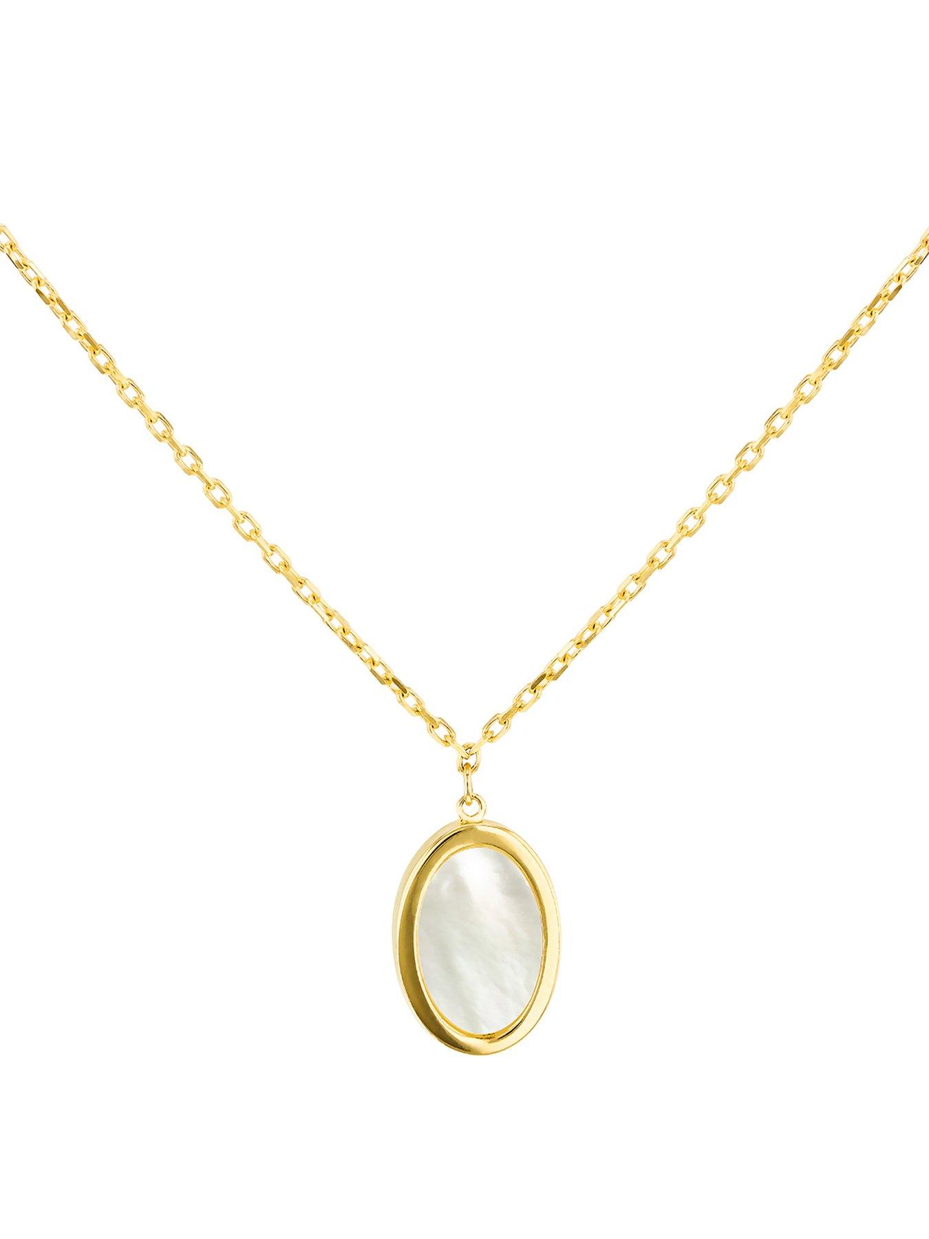 Product photograph of Love Gold 9ct Yellow Gold 11 5mm X 7 7mm Oval Mother Of Pearl Adjustable Necklace 41cm 16 - 46cm 18 from very.co.uk