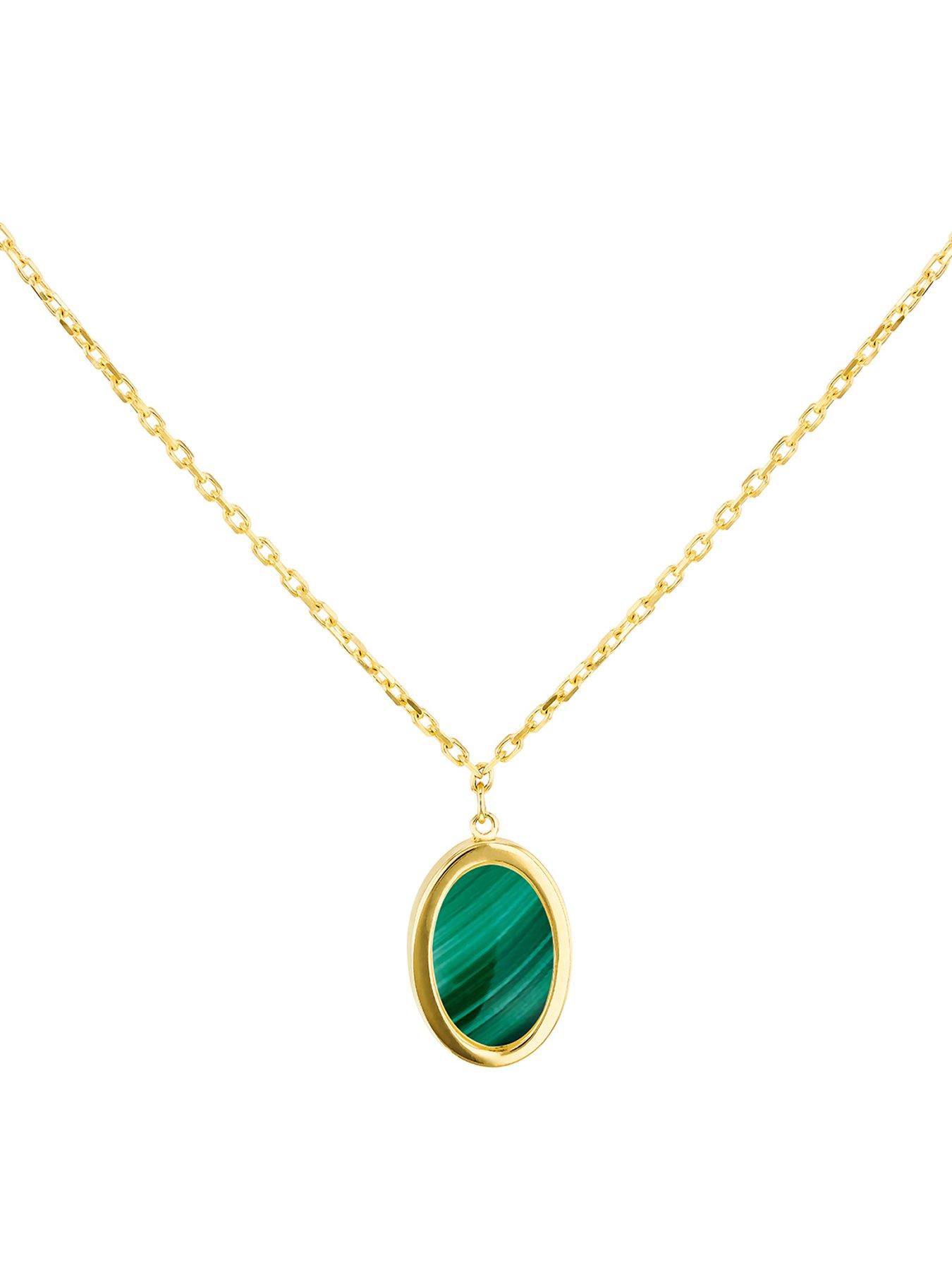 Product photograph of Love Gold 9ct Yellow Gold 11 5mm X 7 7mm Oval Malachite Adjustable Necklace 41cm 16 - 46cm 18 from very.co.uk