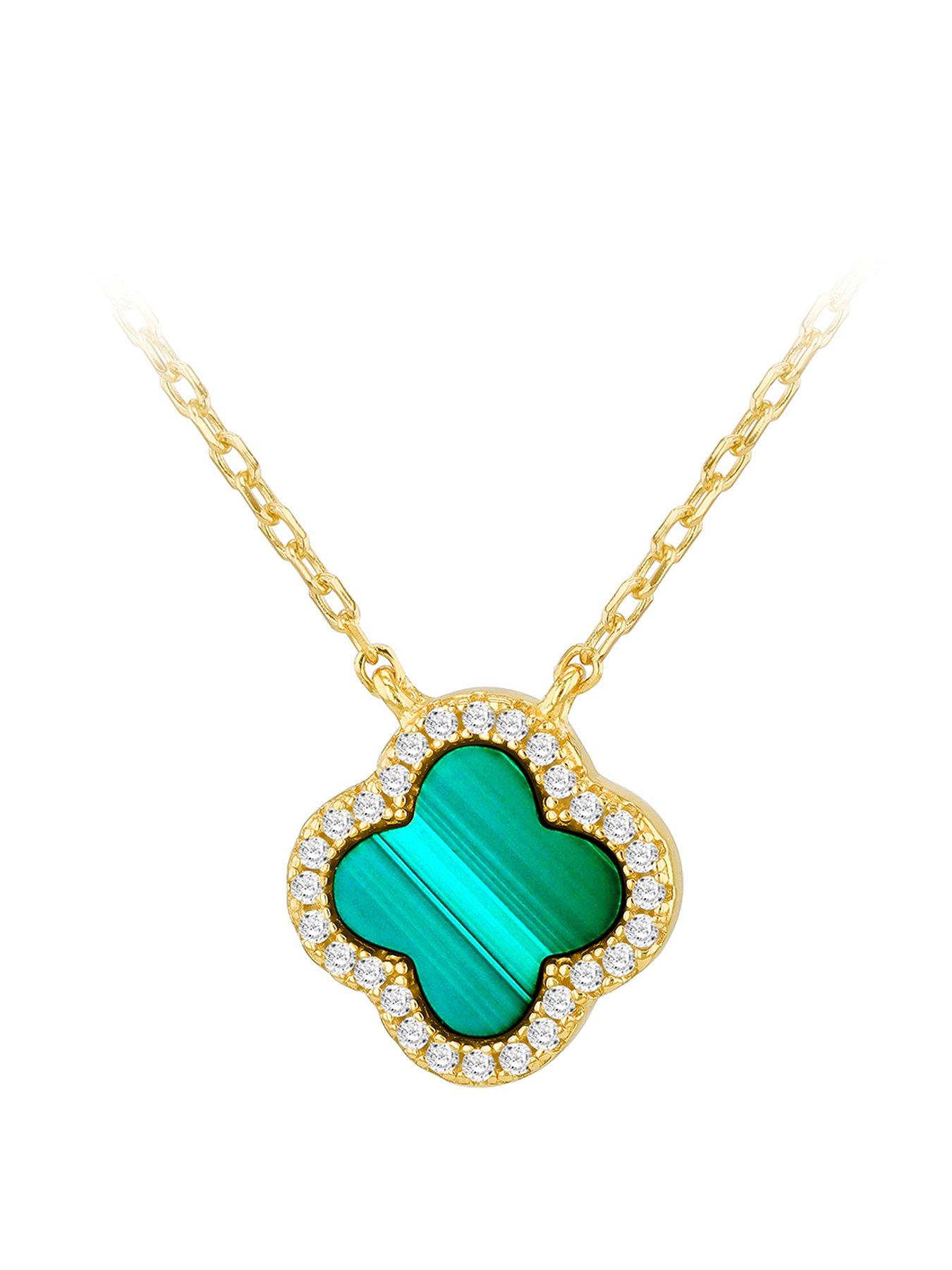 Product photograph of The Love Silver Collection Sterling Silver Yellow Gold Plated 13 4mm X 13 4mm Clover Malachite And 1mm White Cz Adjustable Necklace 42cm 16 5 X 45cm 17 5 from very.co.uk