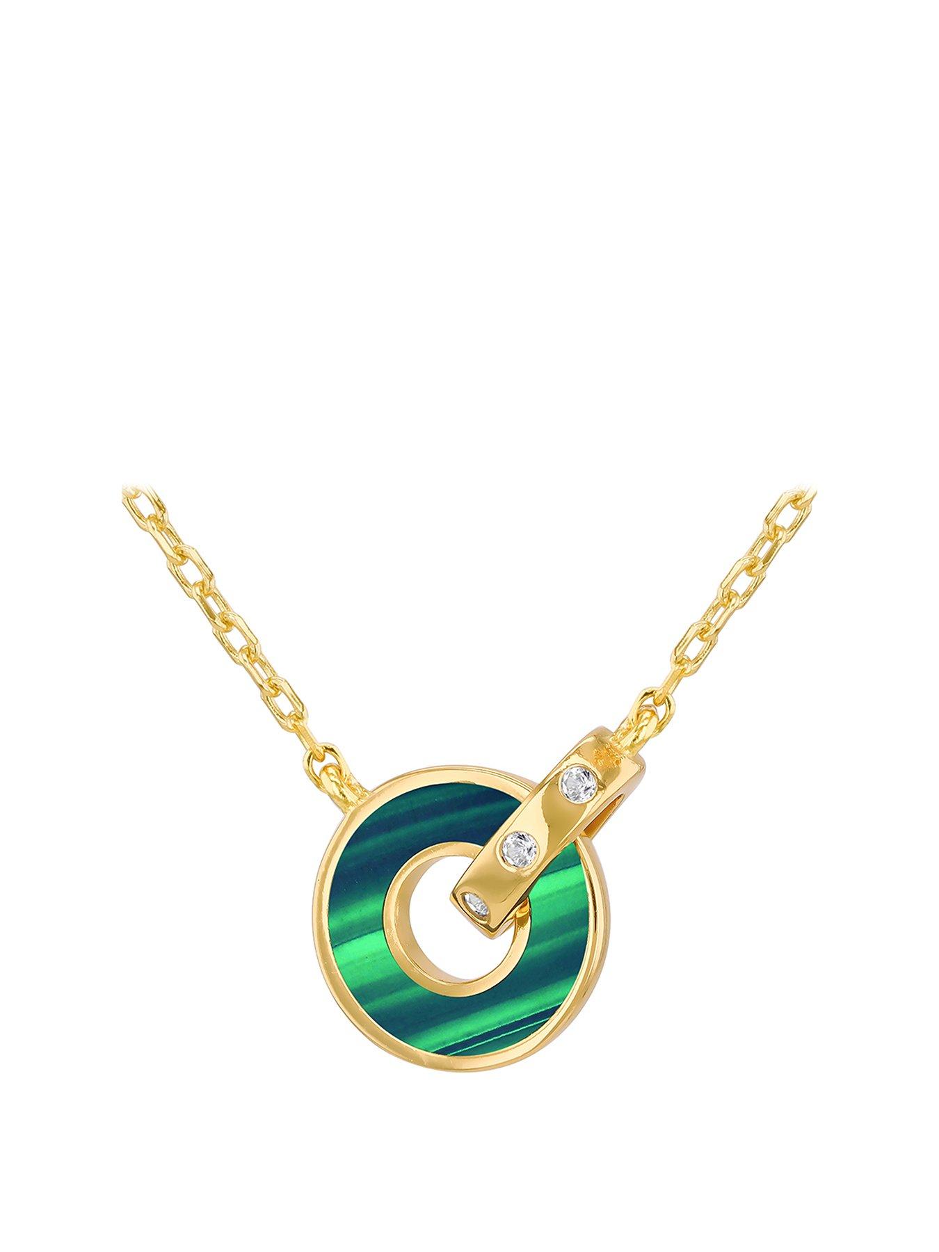 Product photograph of The Love Silver Collection Sterling Silver Yellow Gold Plated 1 15mm Round Malachite And 1 2mm White Cz Linked Rings Adjustable Necklace 42cm 16 5 X 3cm 1 from very.co.uk