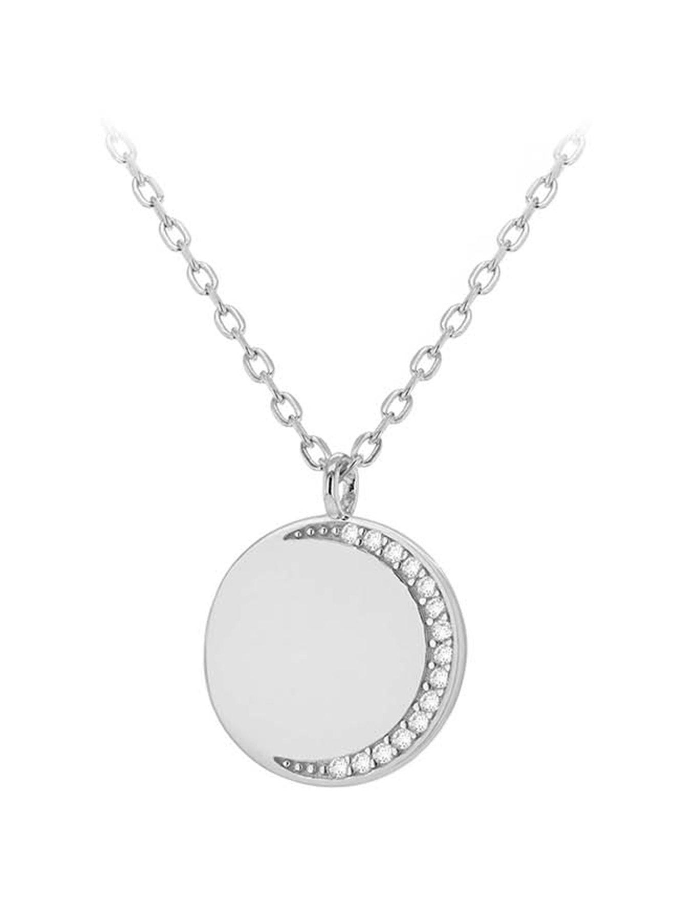 Product photograph of The Love Silver Collection Sterling Silver Rhodium Plated Cz 13mm X 16mm Half-moon Disc Adjustable Necklace 43cm 17 -46cm 18 from very.co.uk