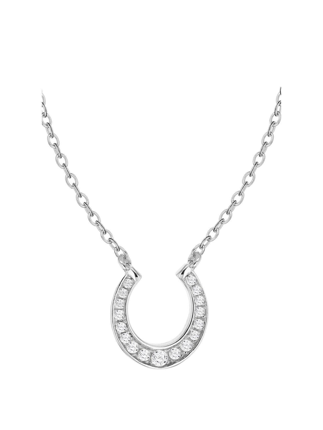 Product photograph of The Love Silver Collection Sterling Silver Rhodium Plated Cz 10mm X 12mm Horseshoe Adjustable Necklace 41cm 16 -44cm 17 5 from very.co.uk