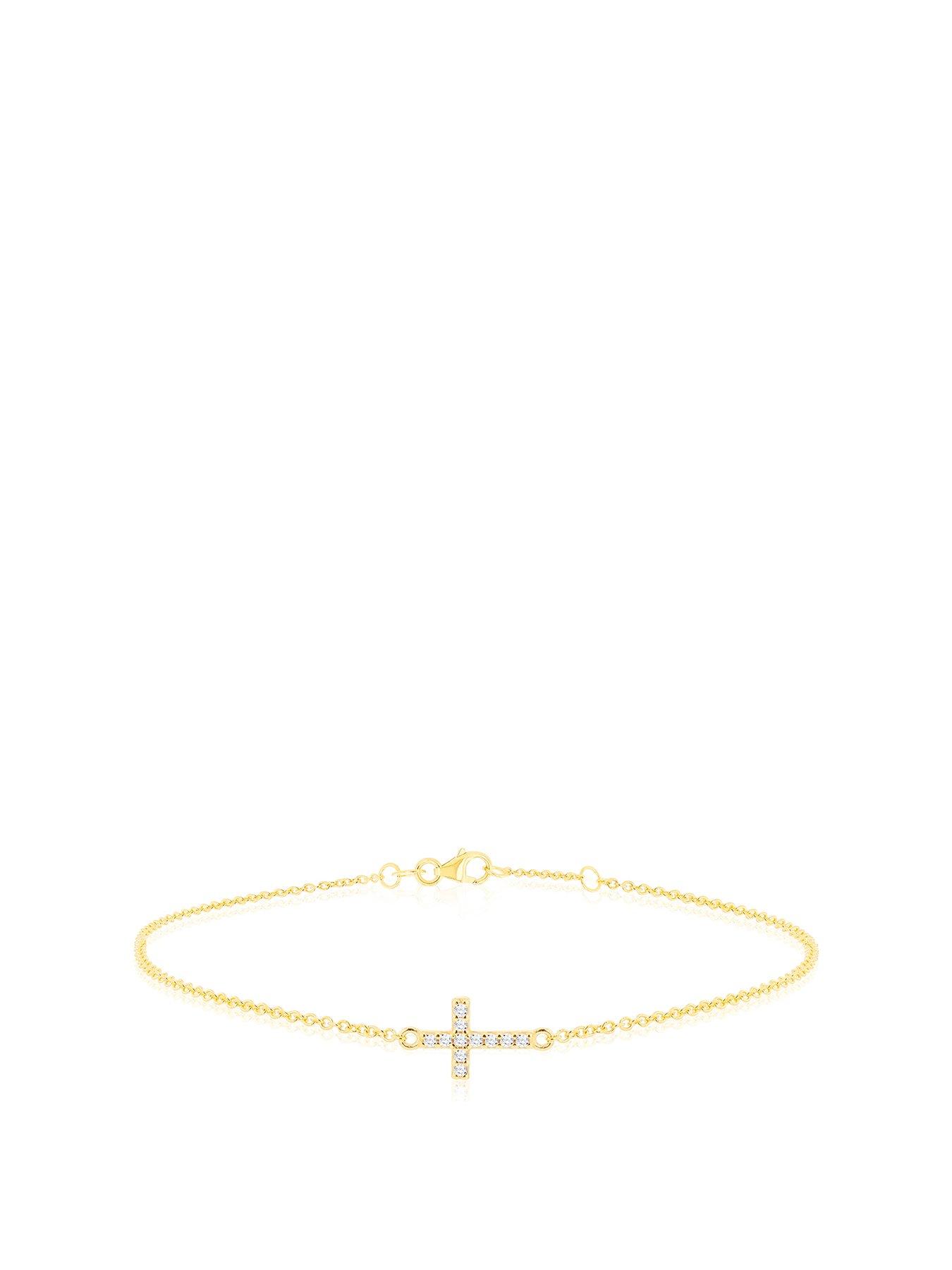 Product photograph of Love Gold 9ct Yellow Gold Mini Cross 8 8mm X 6 5mm With 11 X 1mm Round White Cz Adjustable Bracelet 17 5cm 6 75 - 19cm 7 5 from very.co.uk