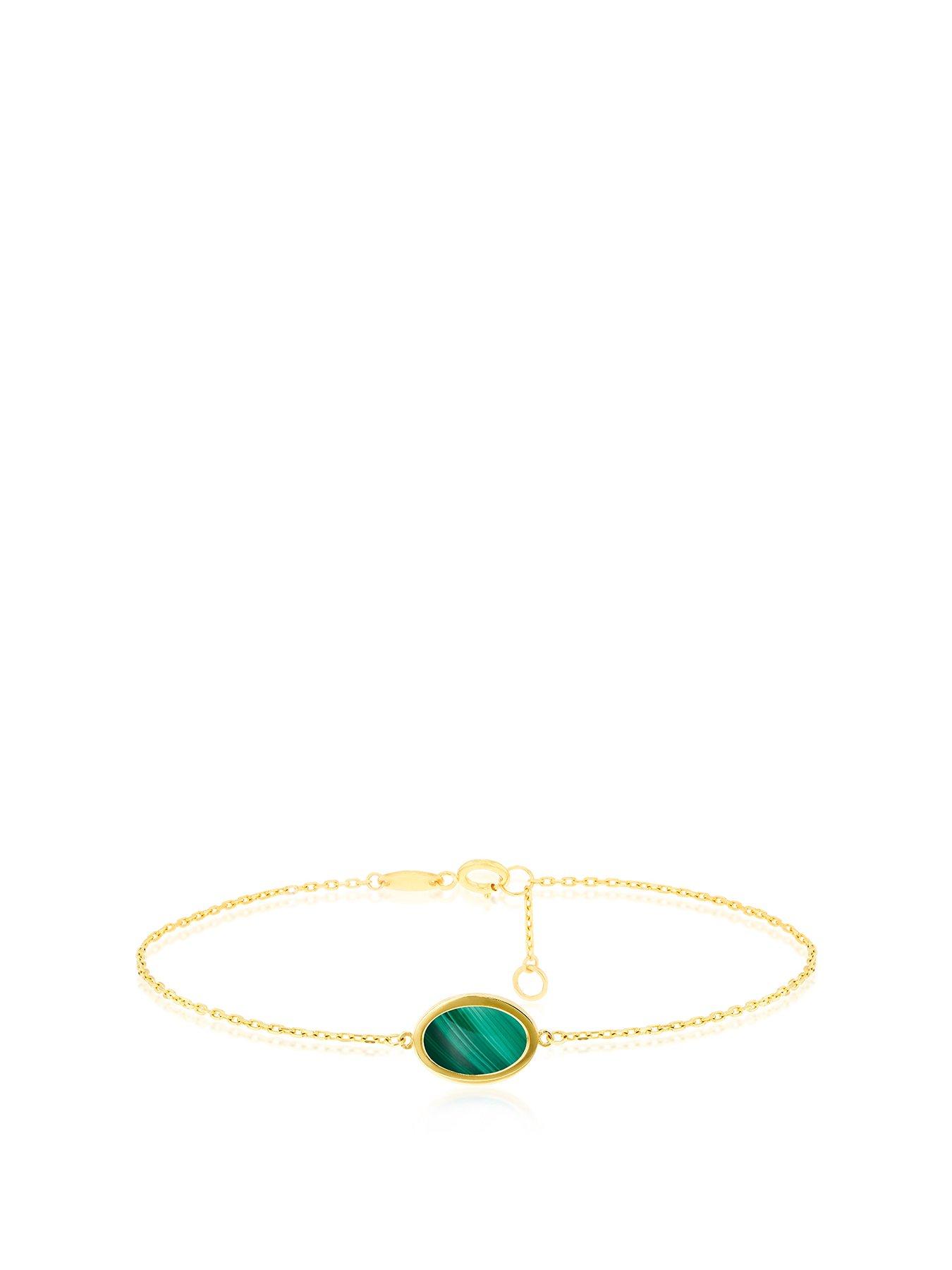 Product photograph of Love Gold 9ct Yellow Gold 8mm X 10 4mm Oval Malachite Adjustable Bracelet 18cm 7 - 19cm 7 5 from very.co.uk