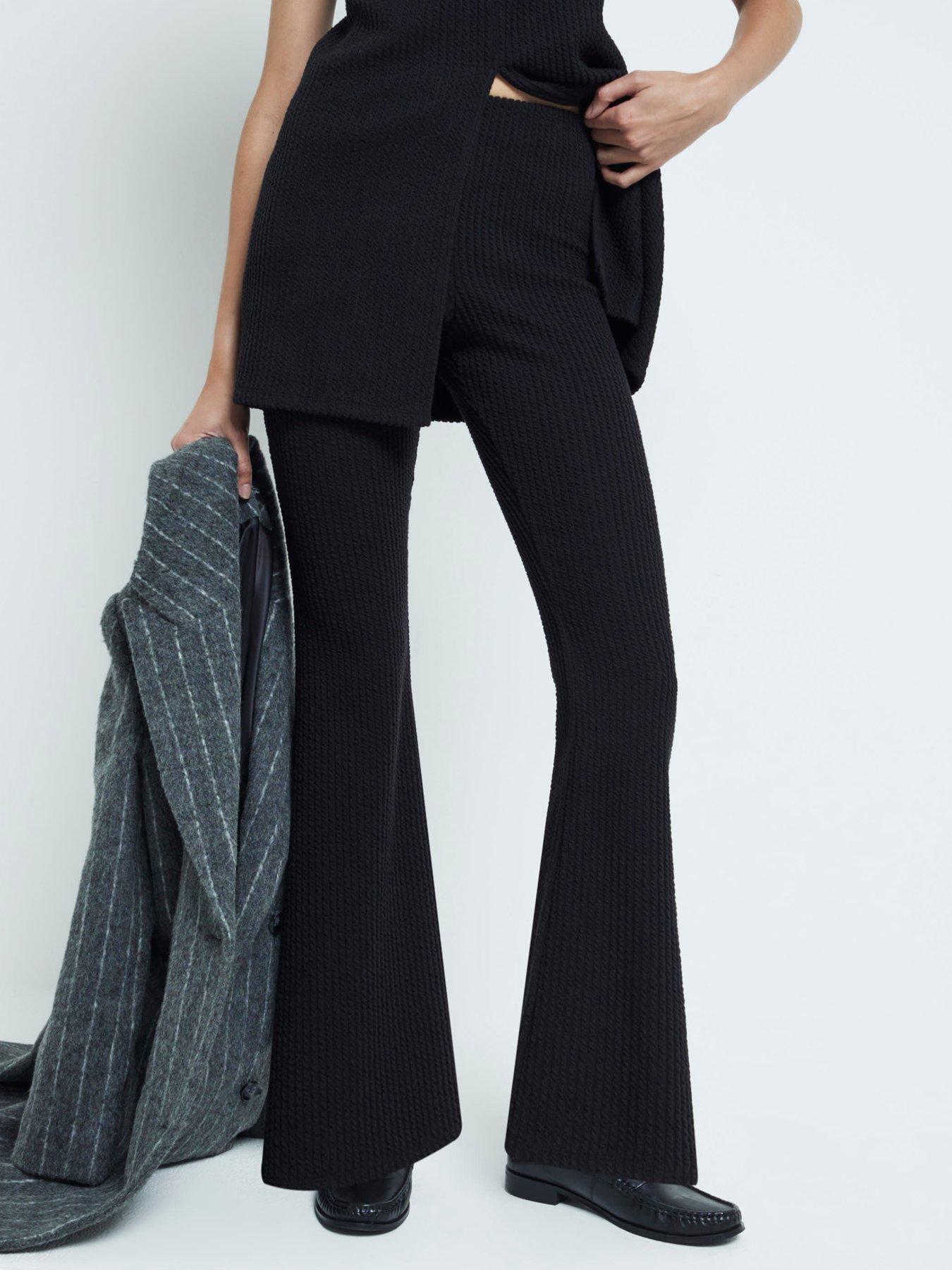 undefined Wide Leg Texture Trousers - Black