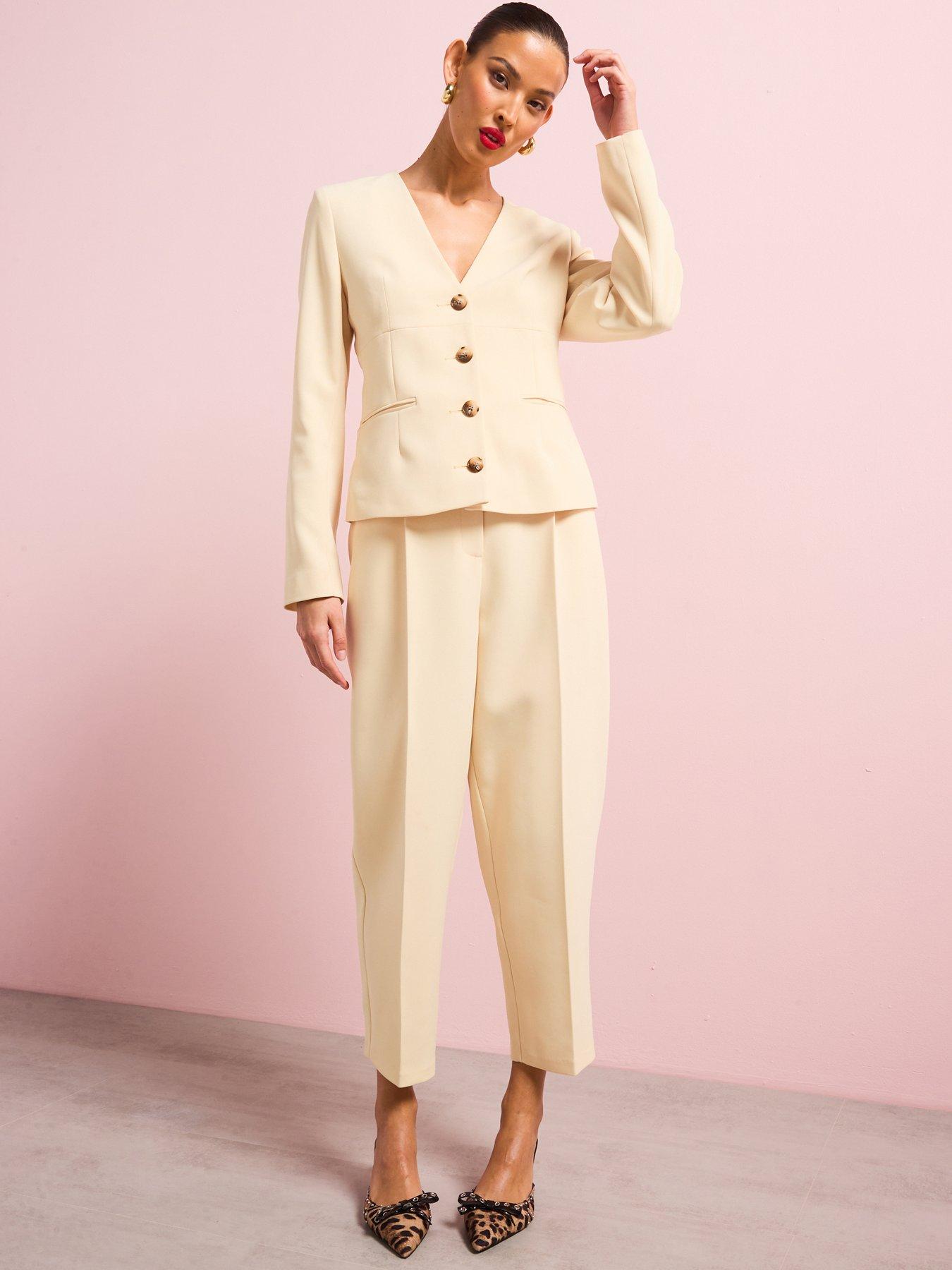 undefined V Neck Button Front Blazer - Light Yellow