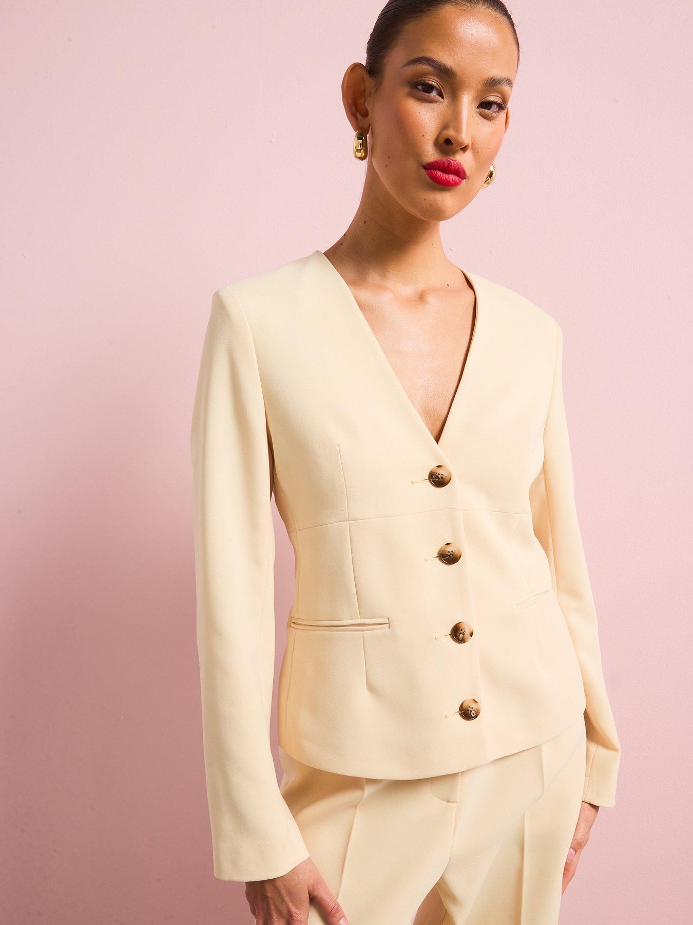 River Island V Neck Button Front Blazer Light Yellow Very