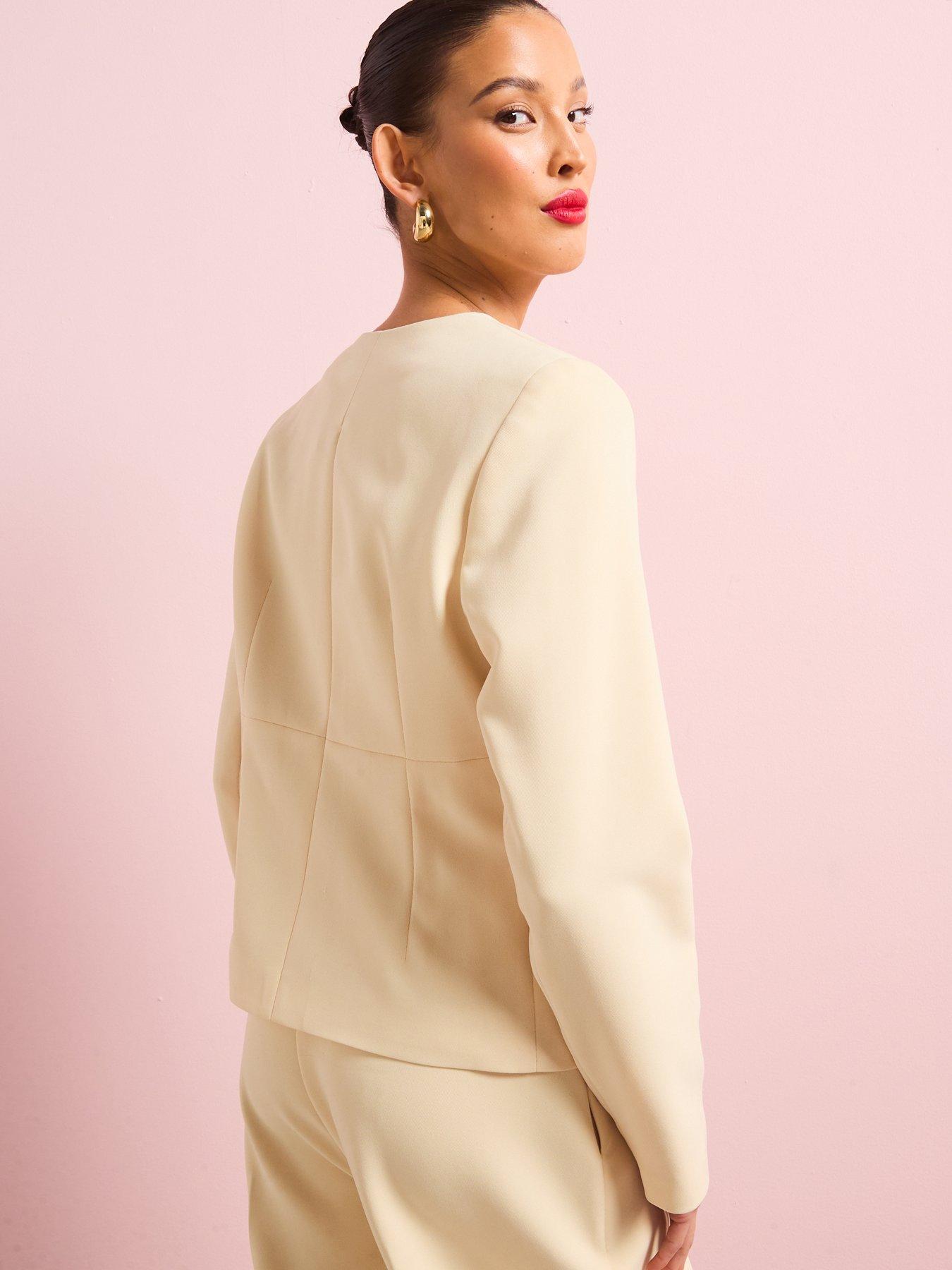 Image 3 of 6 of River Island V Neck Button Front Blazer - Light Yellow