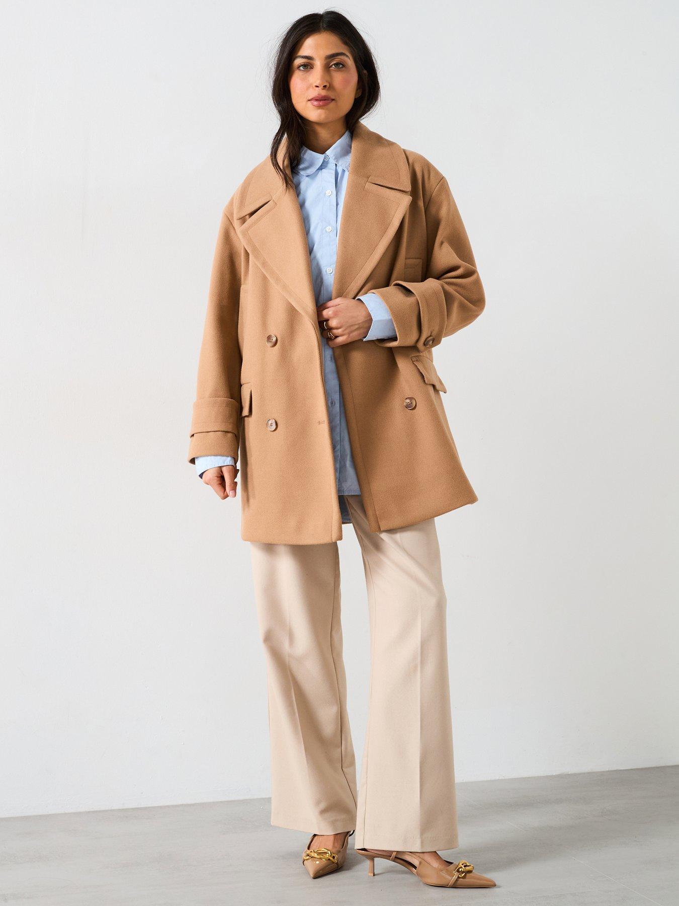 undefined Double Breasted Pea Coat - Light Brown