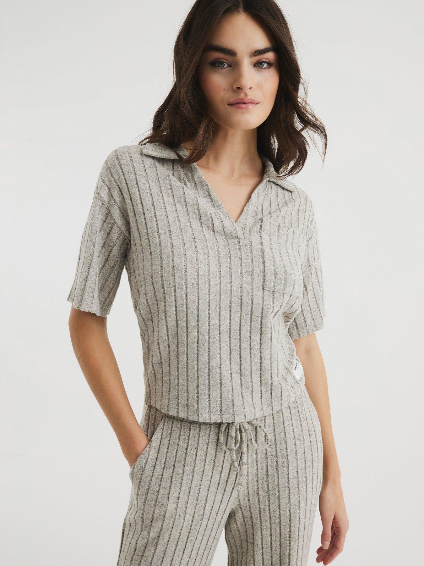 undefined Marl Rib Polo Top - Brown Marl