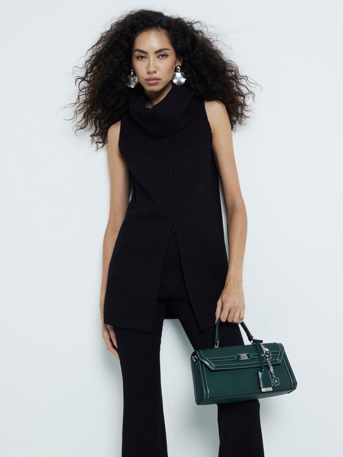 Image 1 of 5 of River Island Sleeveless Jumbo Roll Neck Top - Black