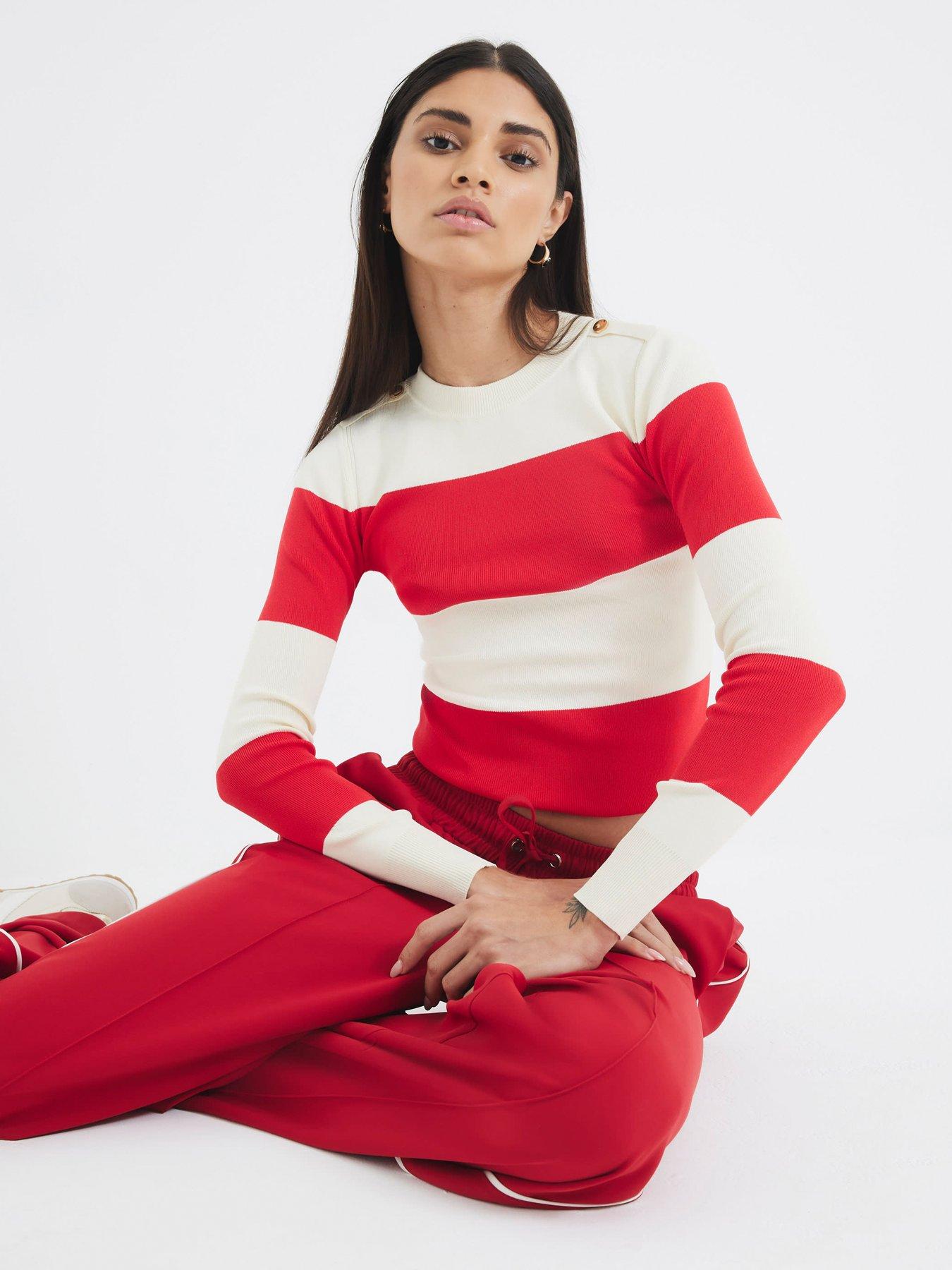undefined Bodyfit Knit Stripe Top - Red