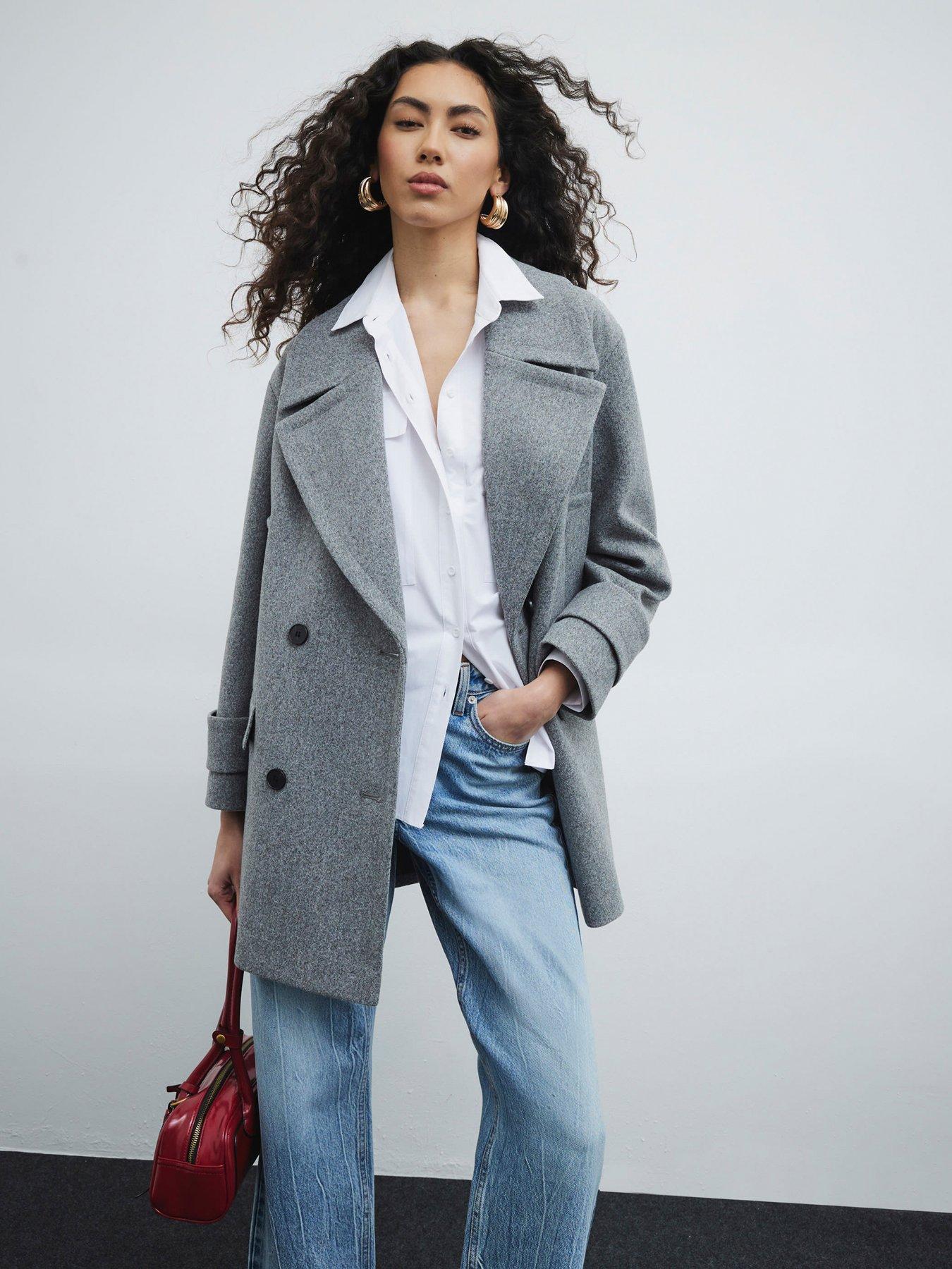 River Island: Double Breasted Pea Coat - Dark Grey