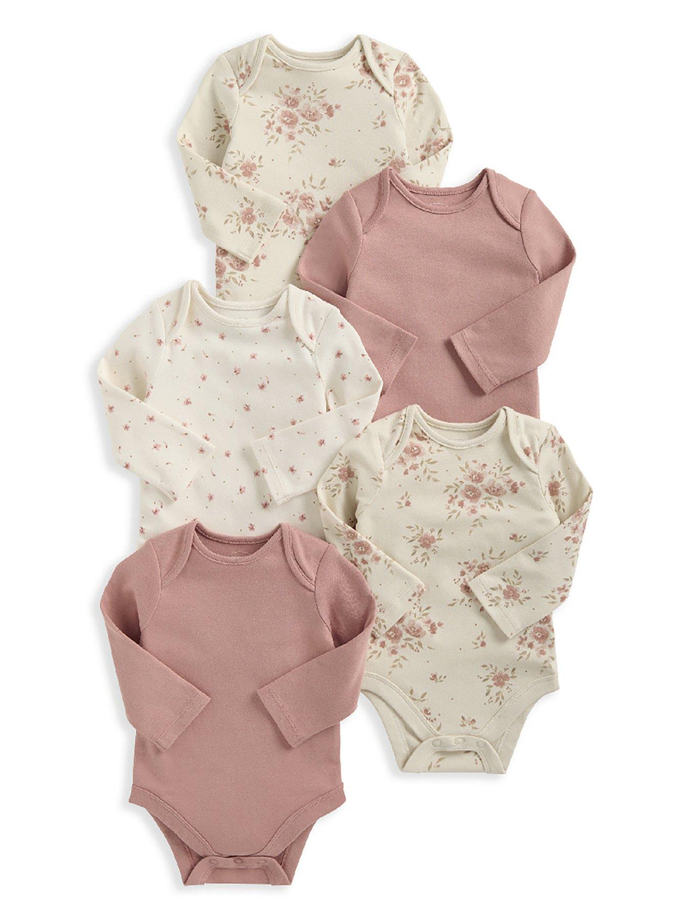 undefined Baby Girls 5 Pack Watercolour Floral Long Sleeve Bodysuits - Pink