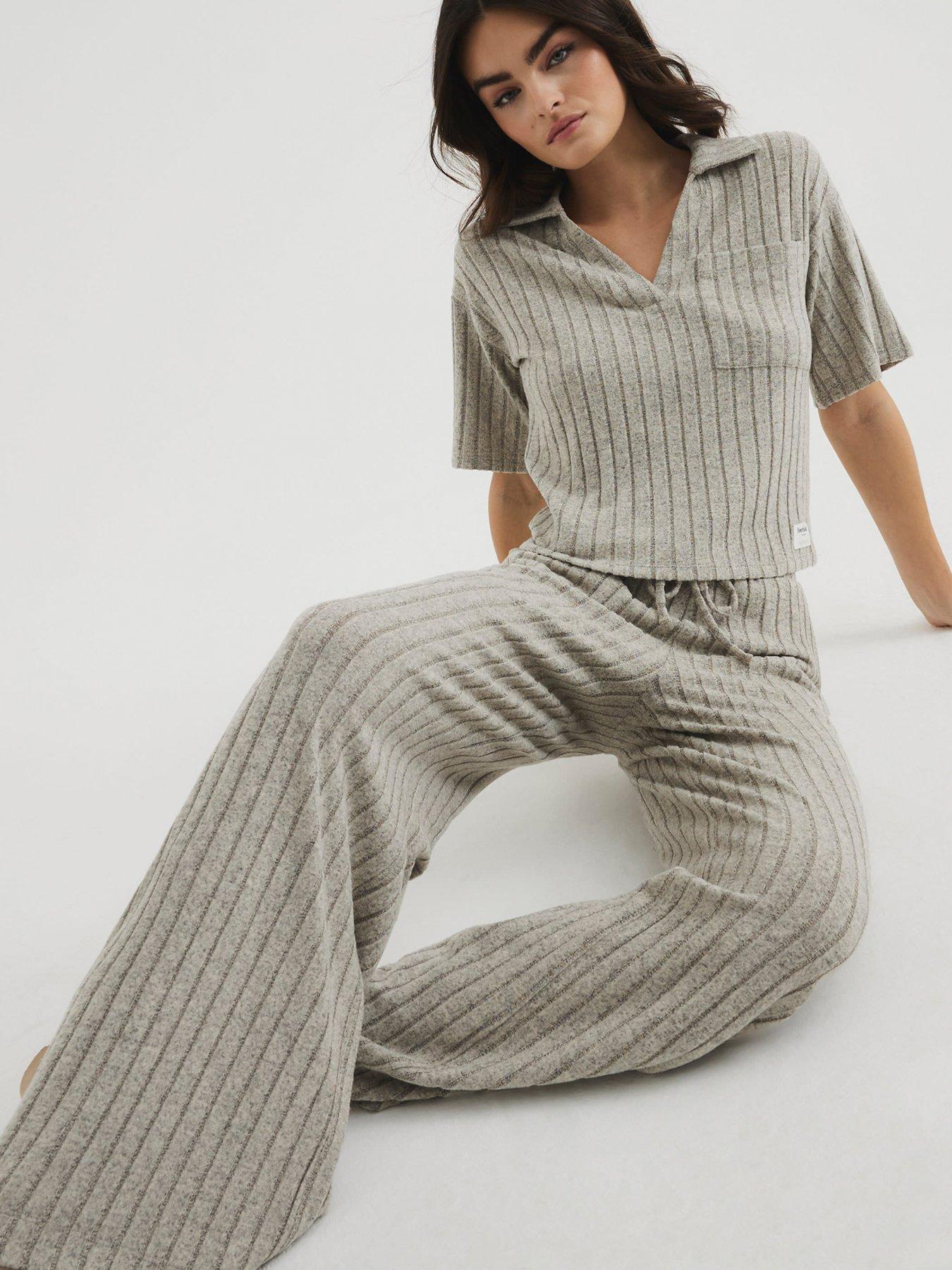 Image 3 of 4 of River Island Marl Rib Wide Leg Trouser - Brown Marl