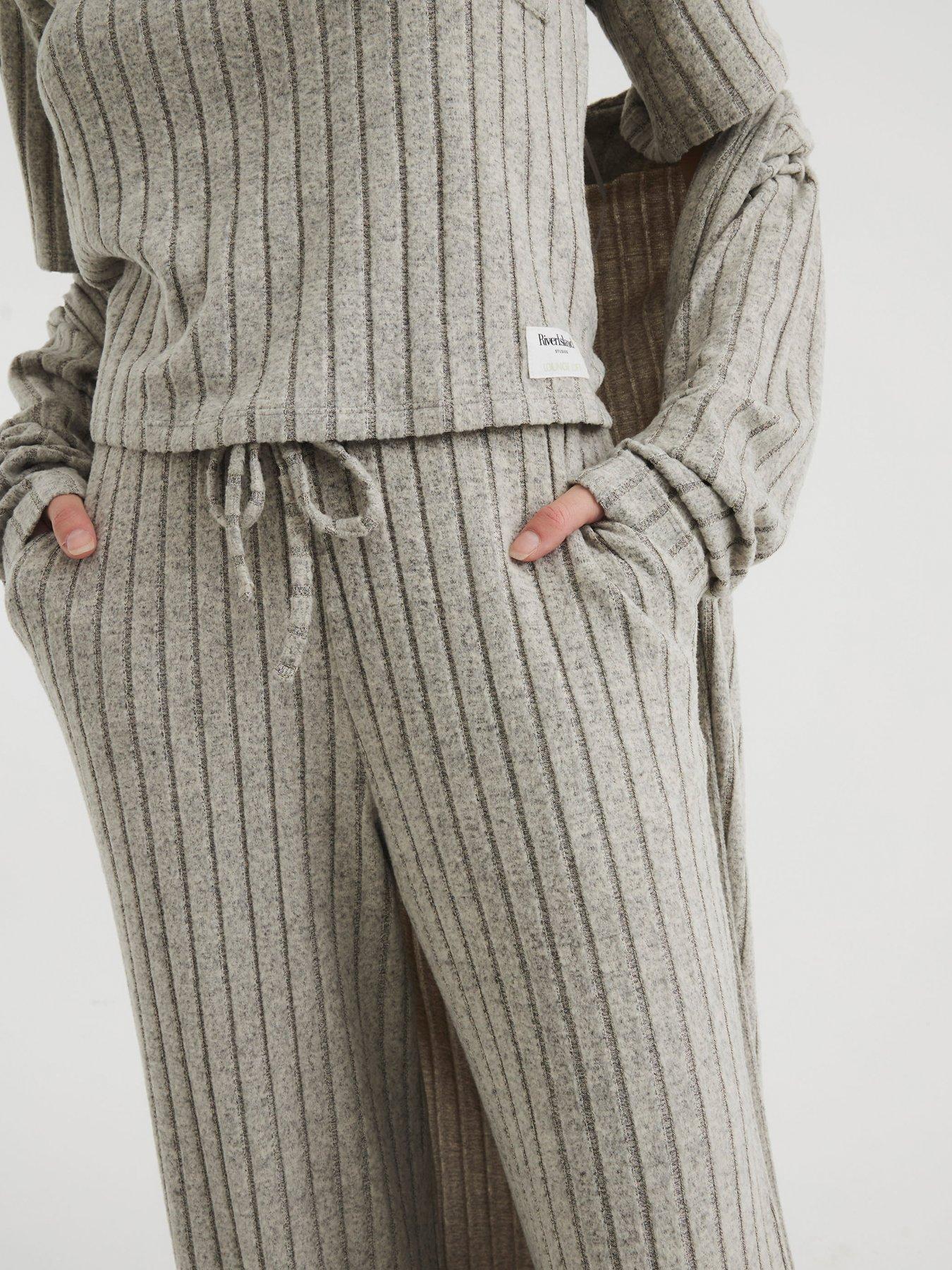Image 4 of 4 of River Island Marl Rib Wide Leg Trouser - Brown Marl