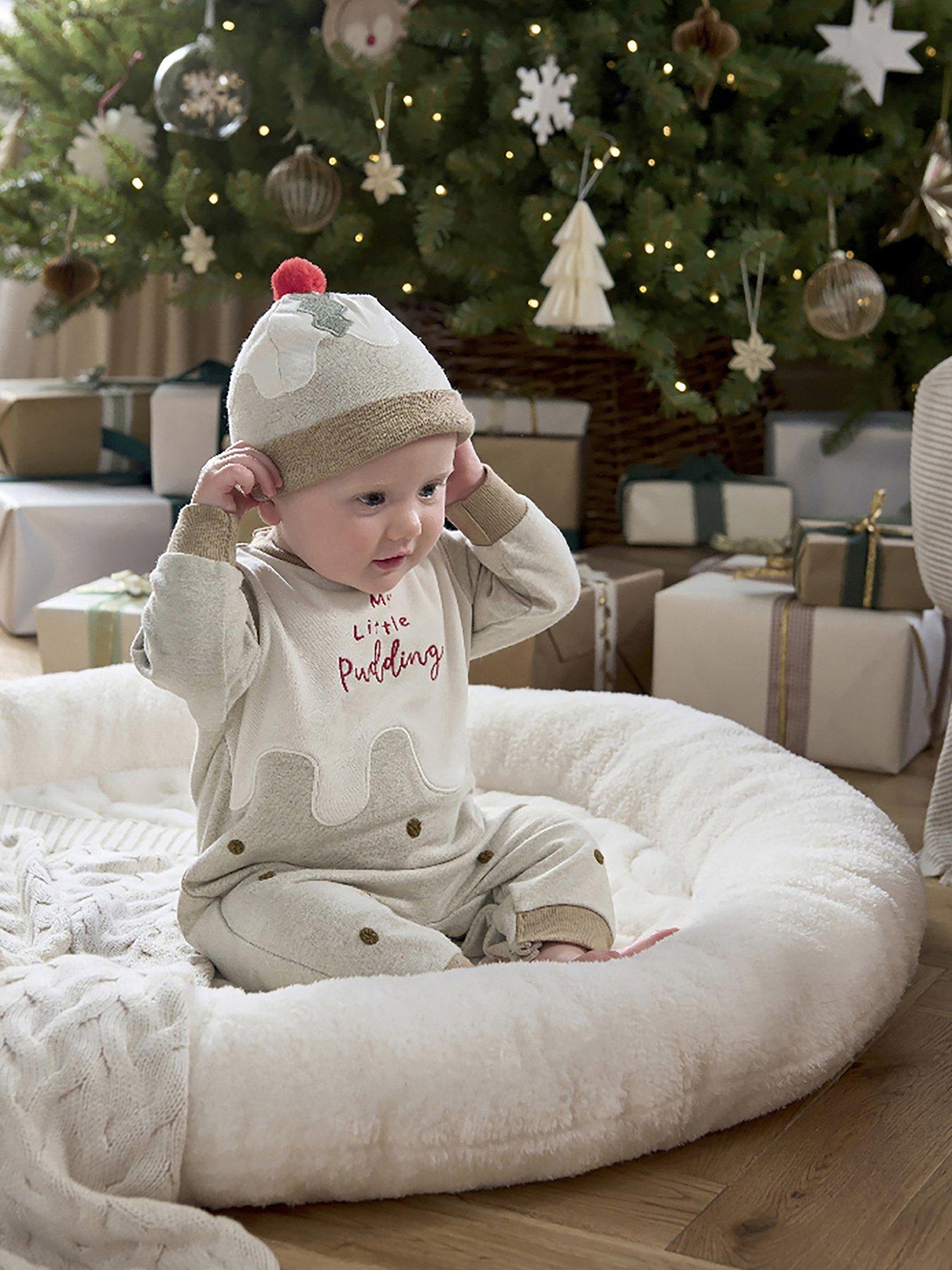 Mamas & Papas Baby Unisex 2 Piece Little Pudding Christmas Romper  &  Hat Set - Multi