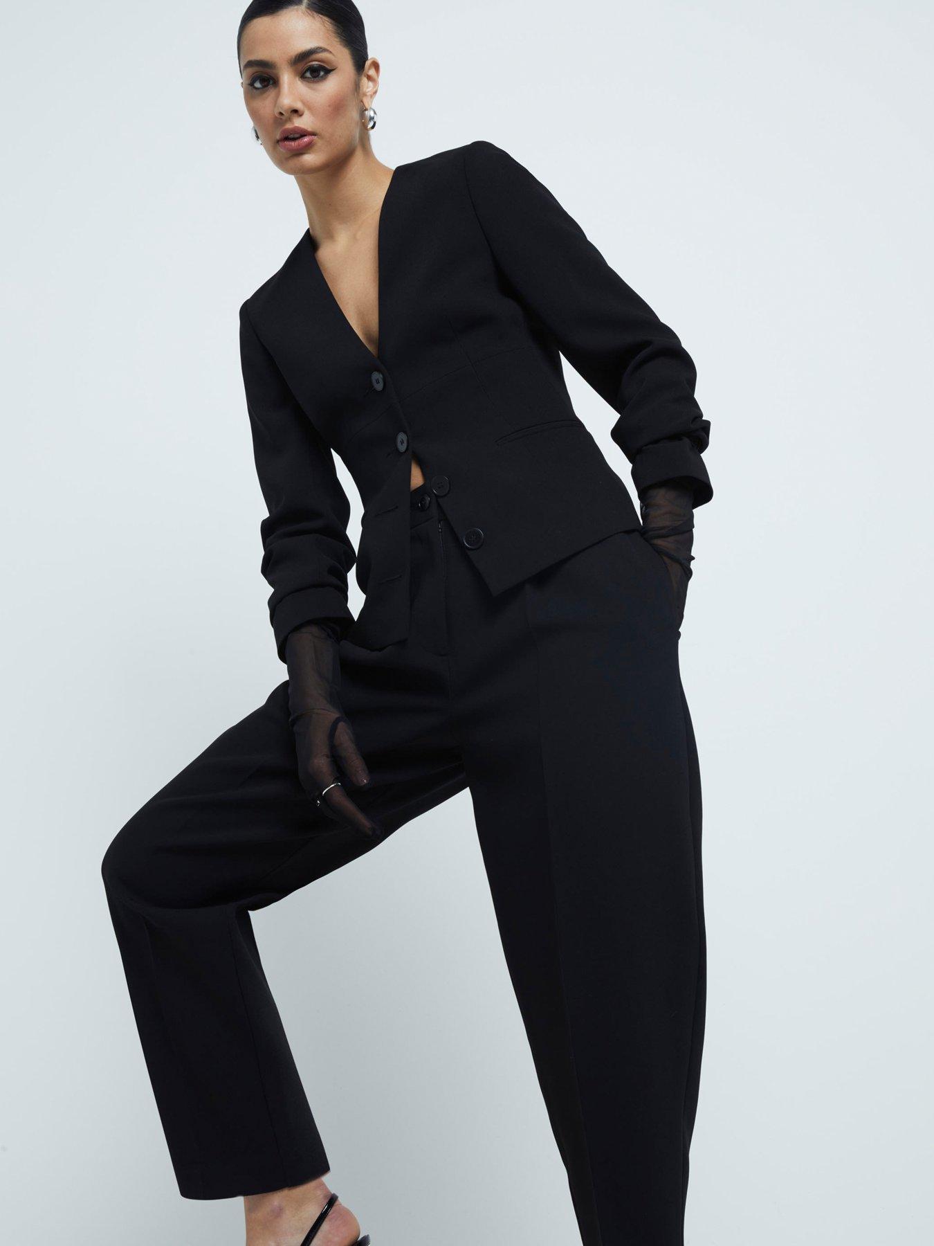 undefined V Neck Button Front Blazer - Black