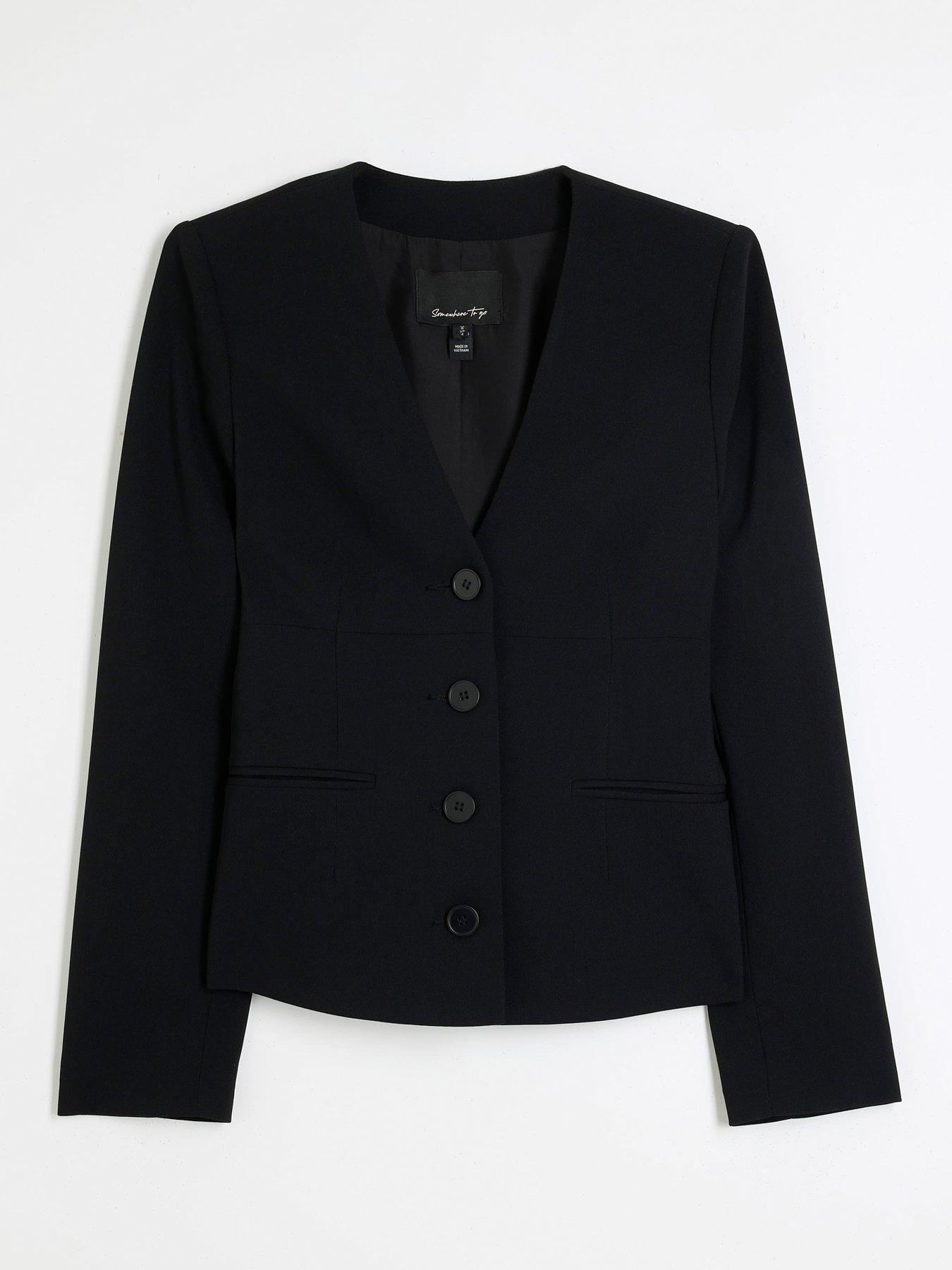 River Island V Neck Button Front Blazer Black Very
