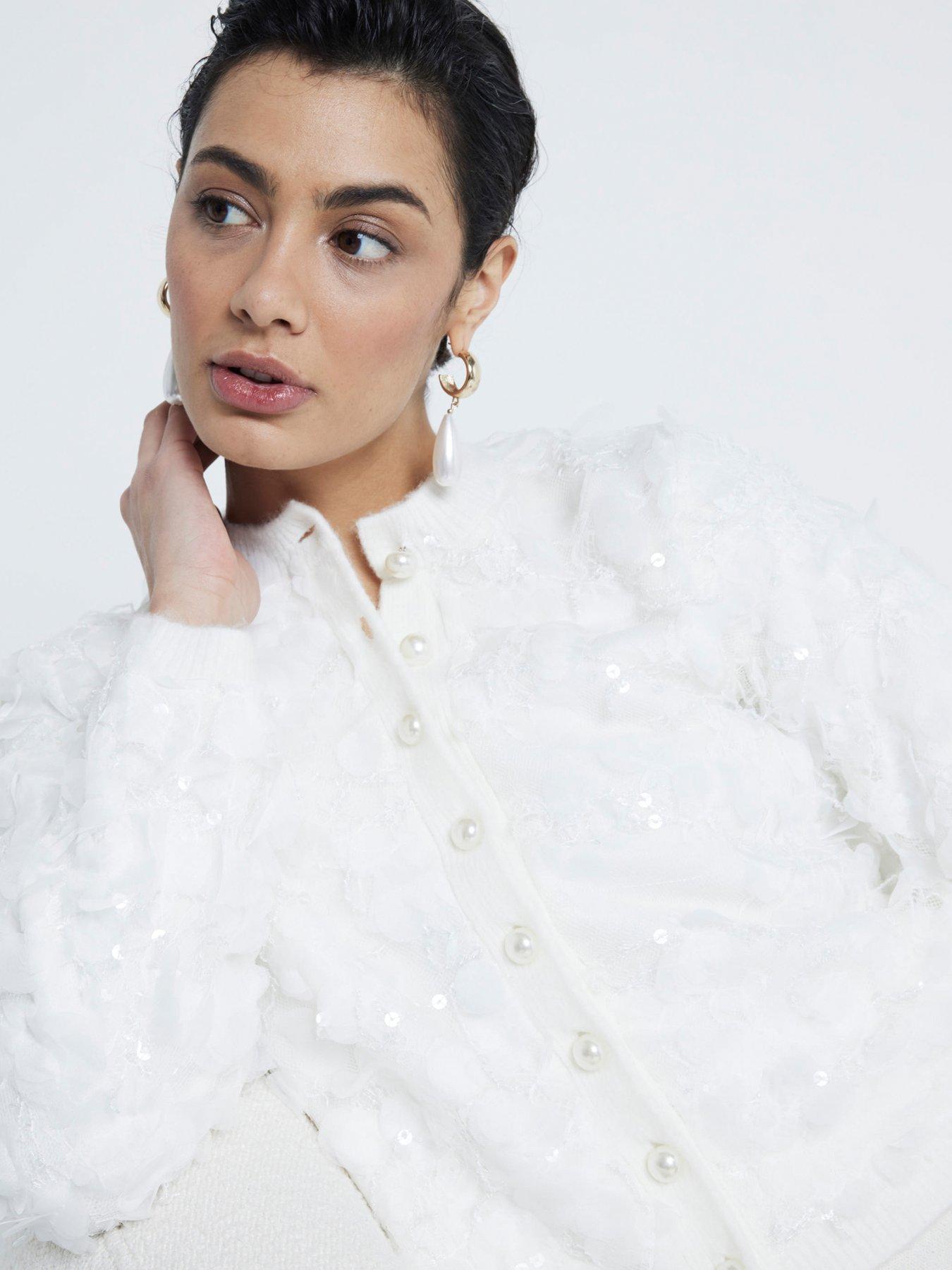 Image 3 of 6 of River Island Fabric Overlay Cardigan - Cream