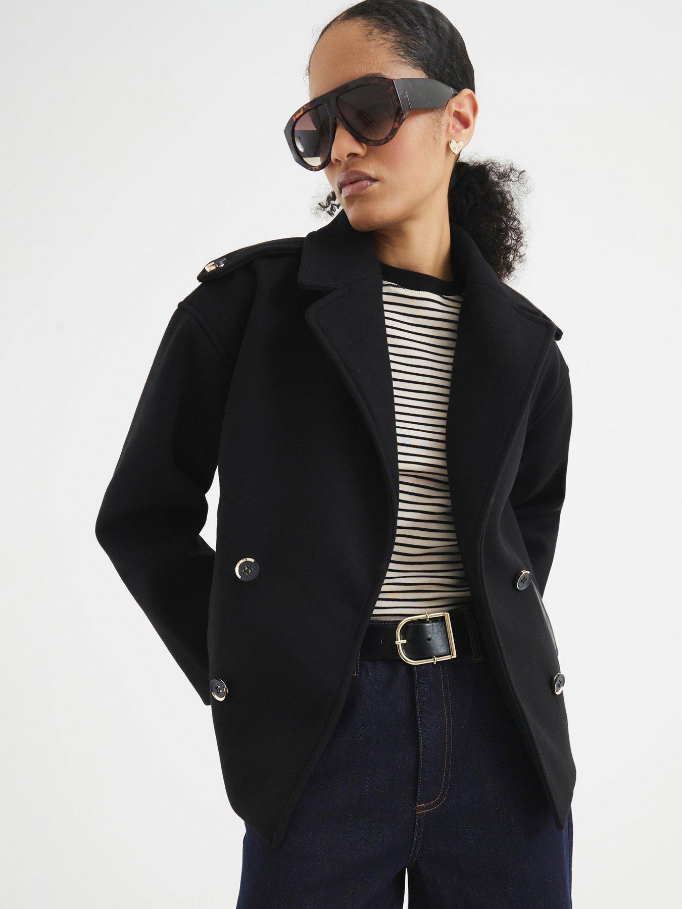 undefined Short Bomber Back Pea Coat - Black