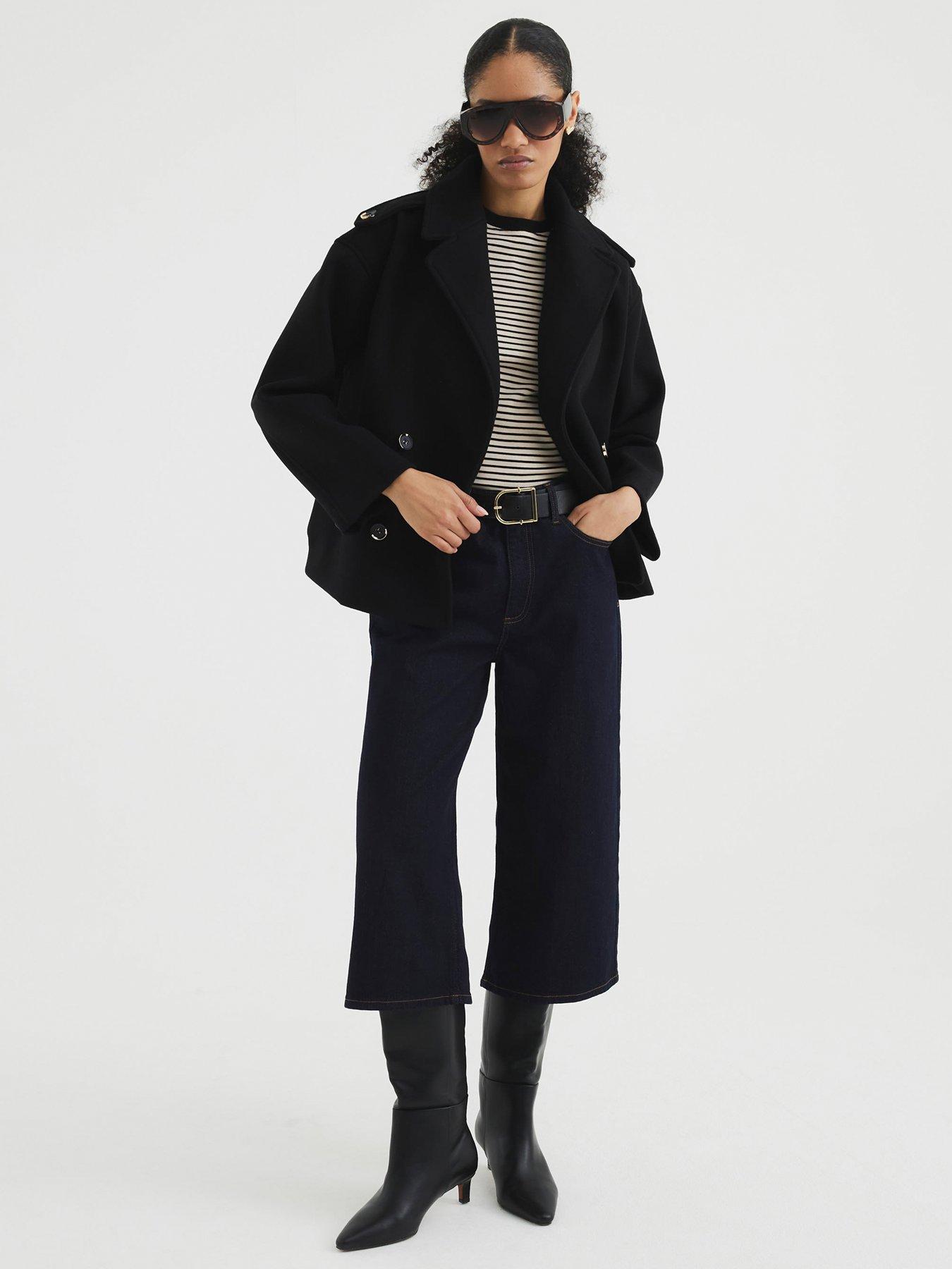 Image 3 of 4 of River Island Short Bomber Back Pea Coat - Black