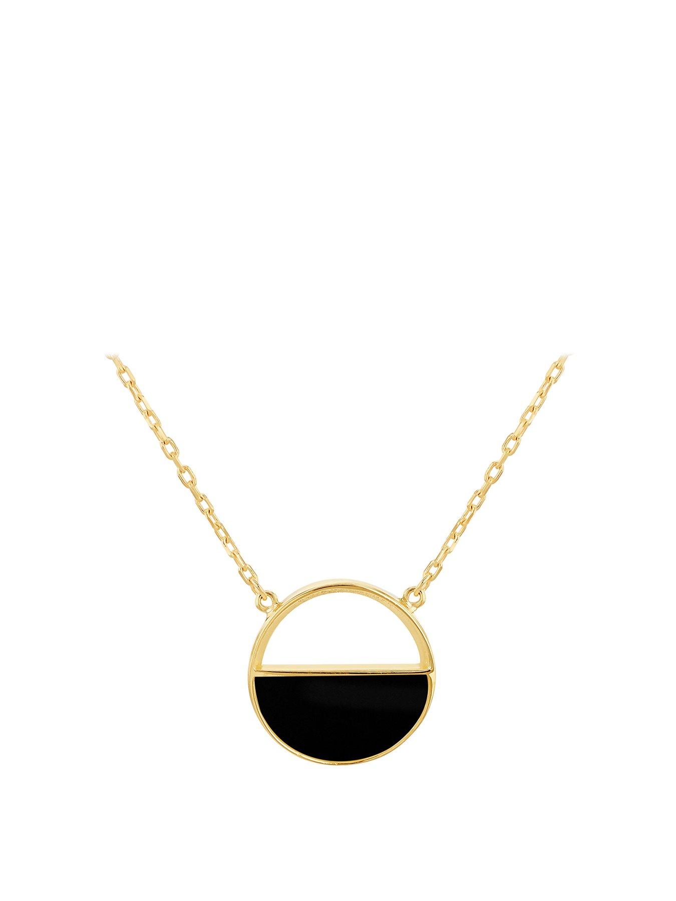 Product photograph of Love Gold 9ct Yellow Gold 12 5mm Semi Circular Black Onyx Adjustable Necklace 41cm 16 -43cm 17 from very.co.uk