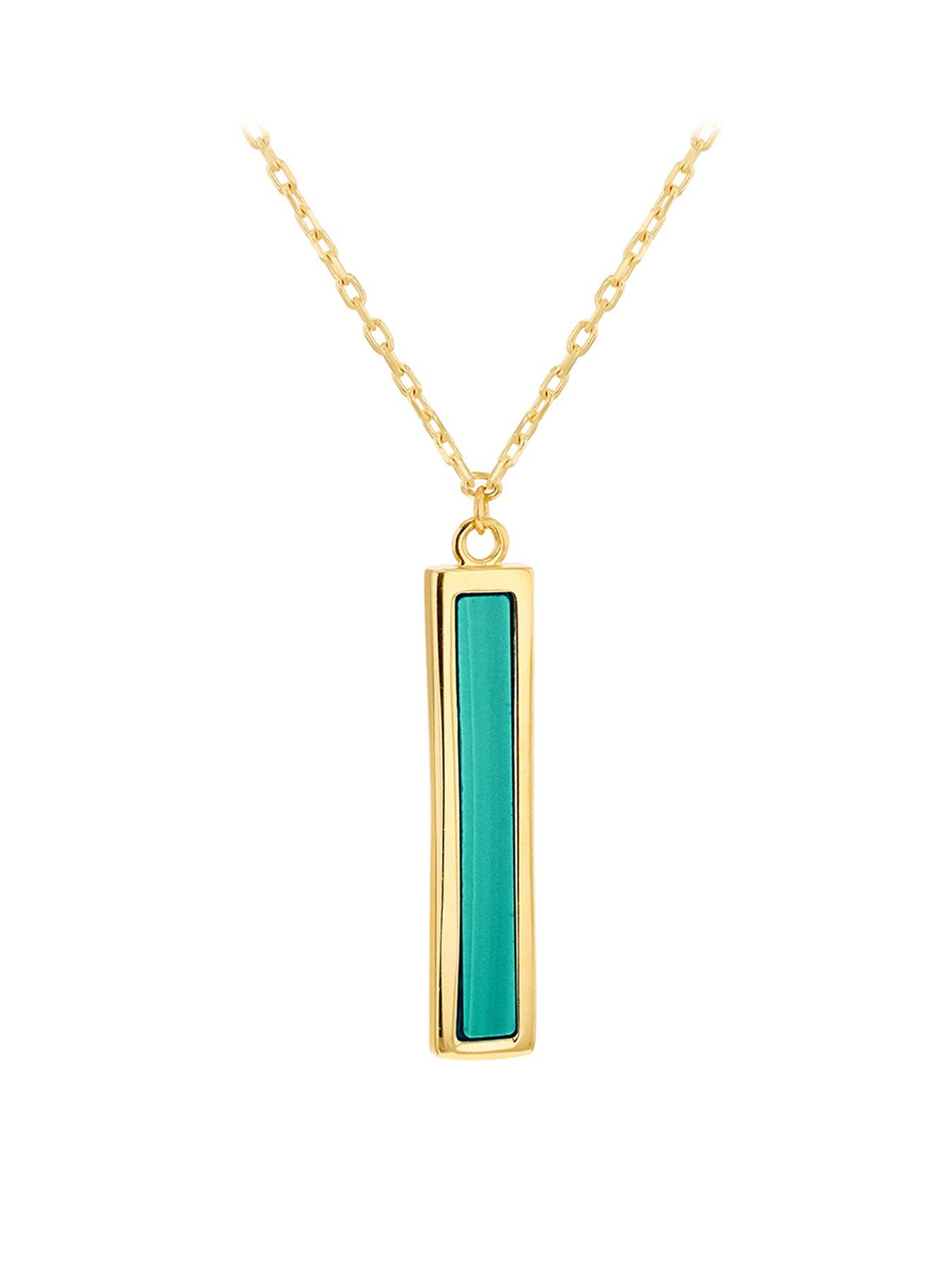 Product photograph of Love Gold 9ct Yellow Gold 4mm X 19mm Malachite Bar Adjustable Necklace 41cm 16 -43cm 17 from very.co.uk