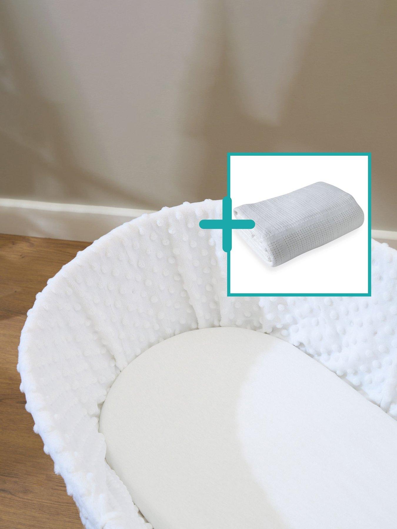 Clair De Lune Moses Basket Sheets  &  Pram Cellular Blanket - White