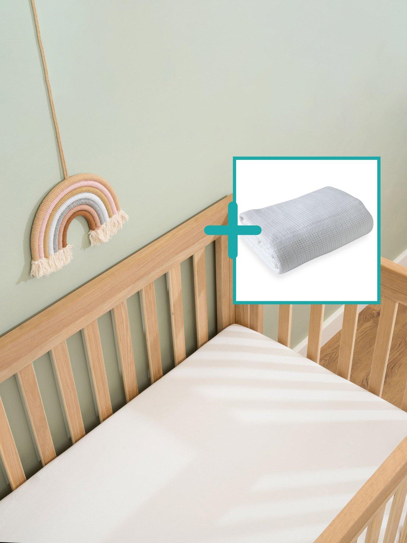 Clair De Lune Cot Bed Sheets  &  Cellular Blanket - White