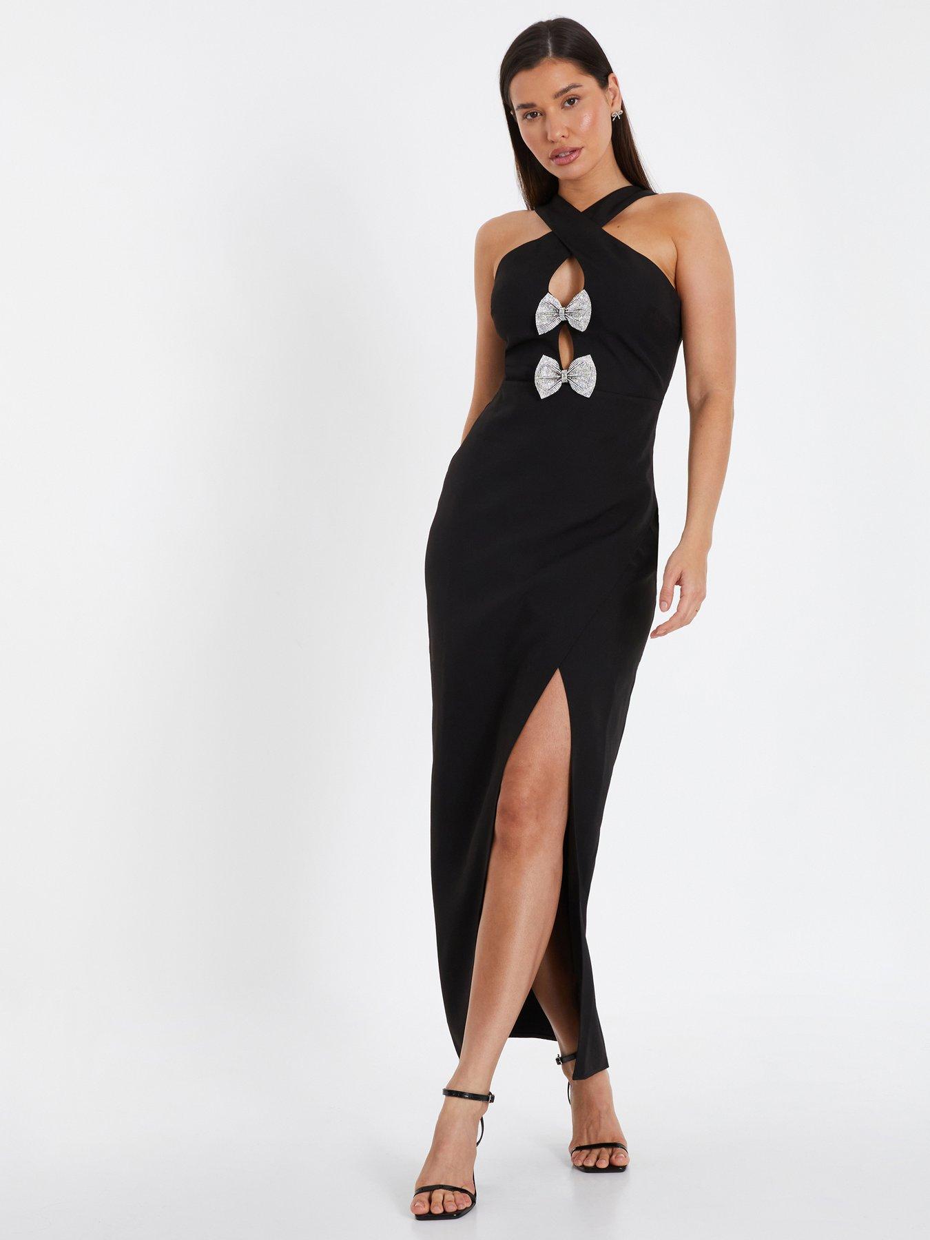 Quiz Bow Front Maxi Dress - Black | Very