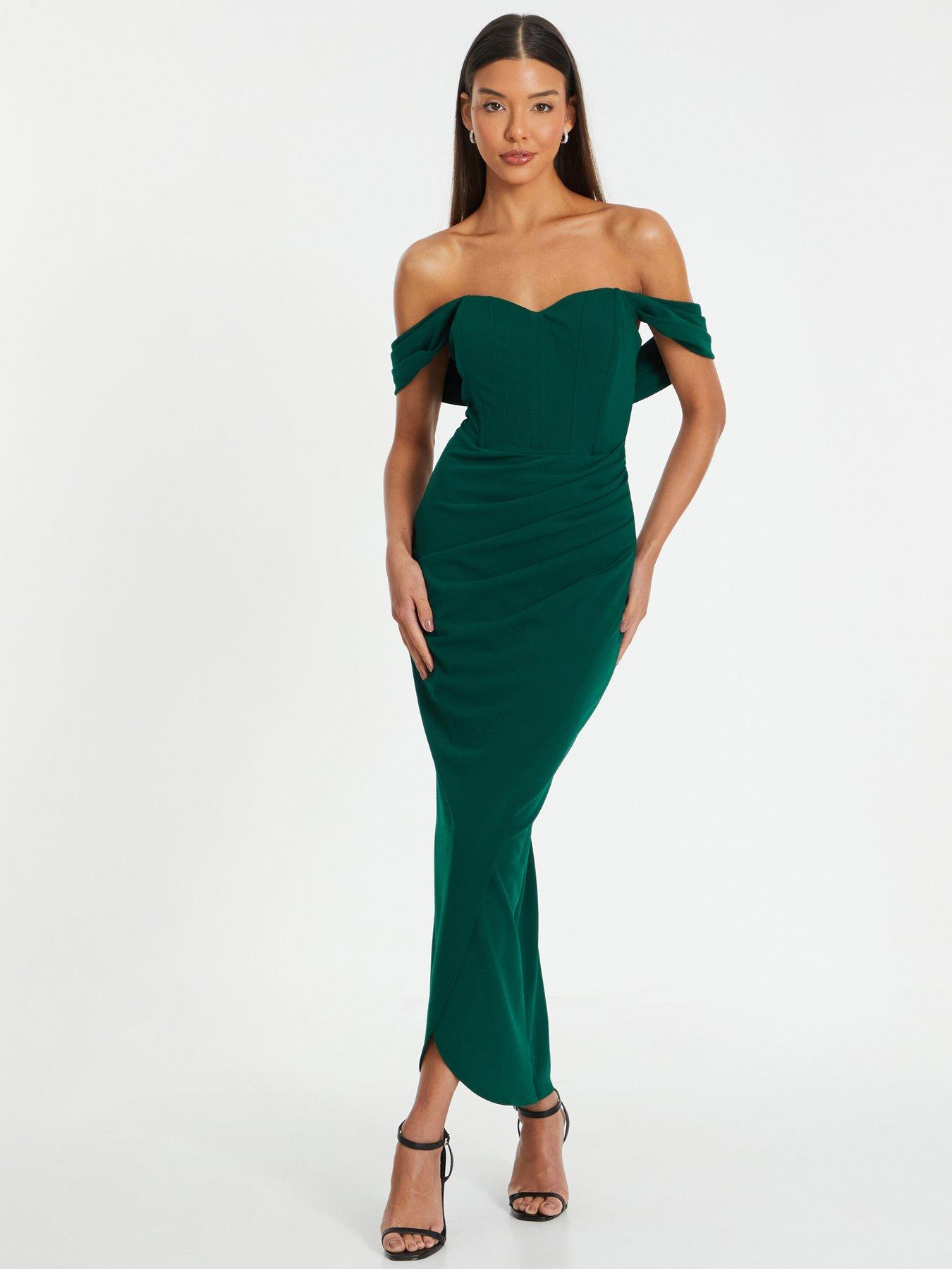 Quiz green bardot embellished maxi dress clearance