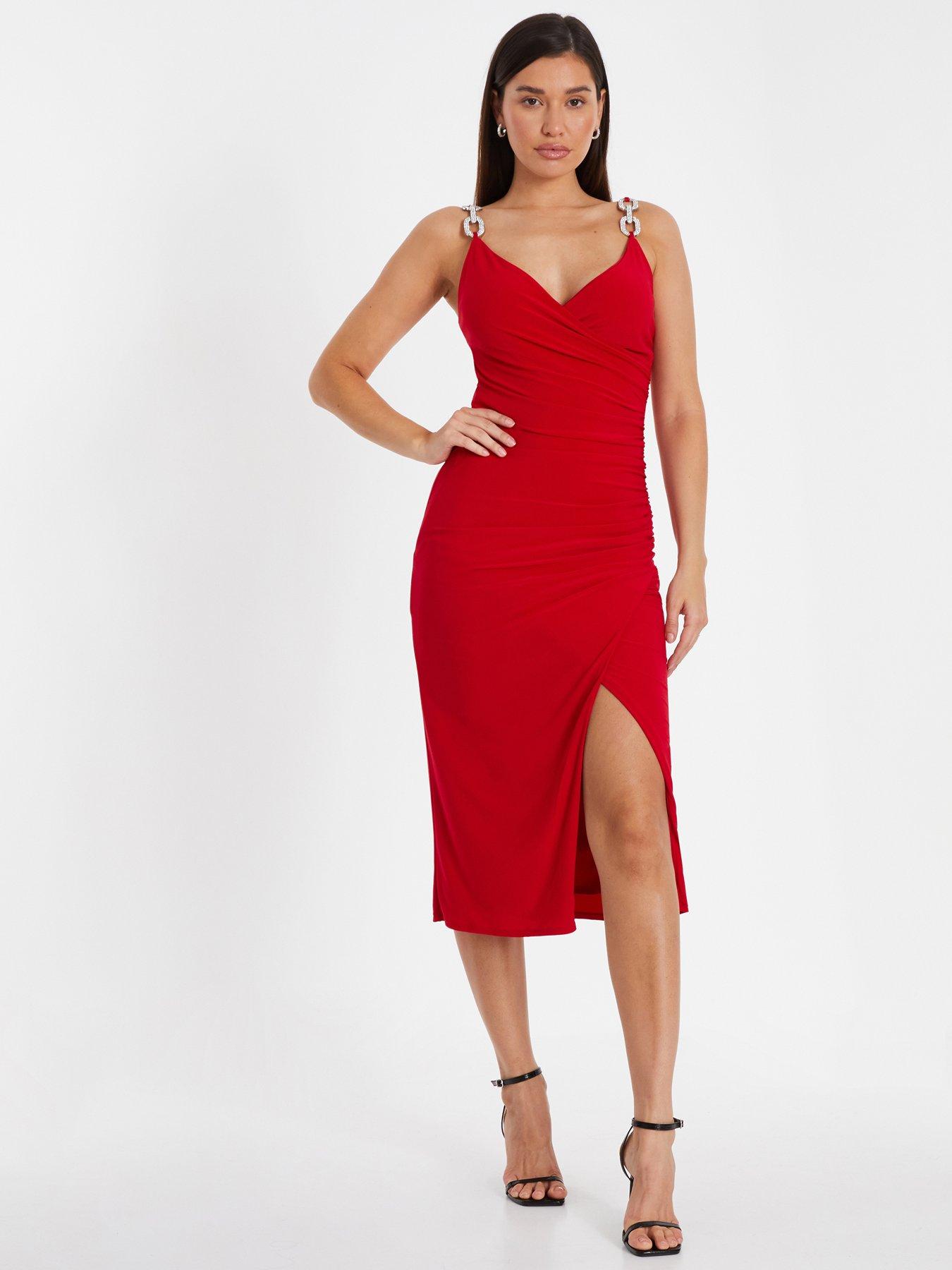 Quiz Red Diamante Strap Midi Dress