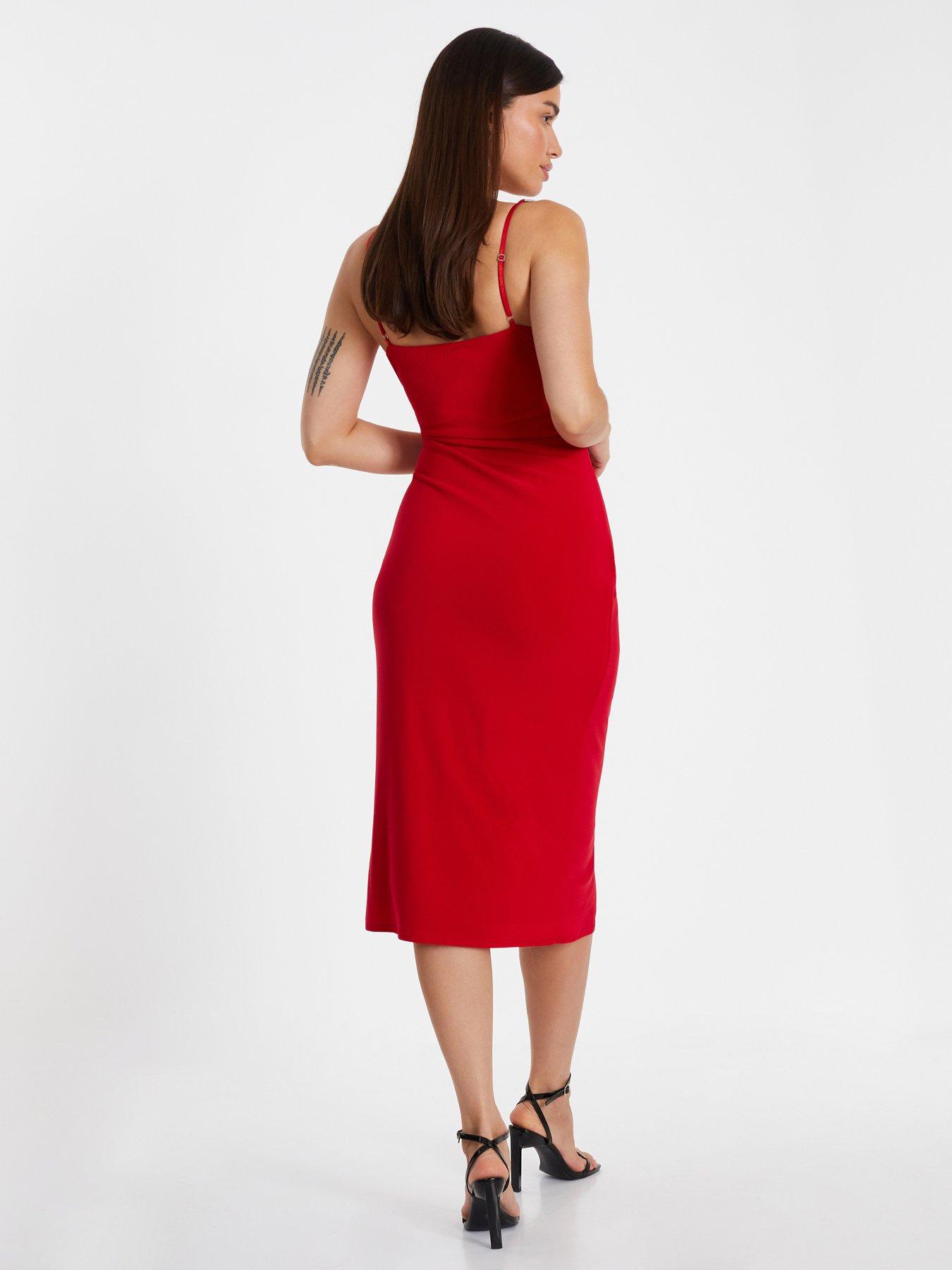 Red strappy tie waist fishtail midi dress deals