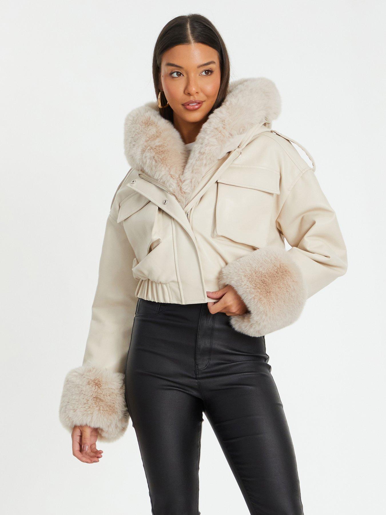 Quiz Stone Faux Fur Bomber Jacket Very