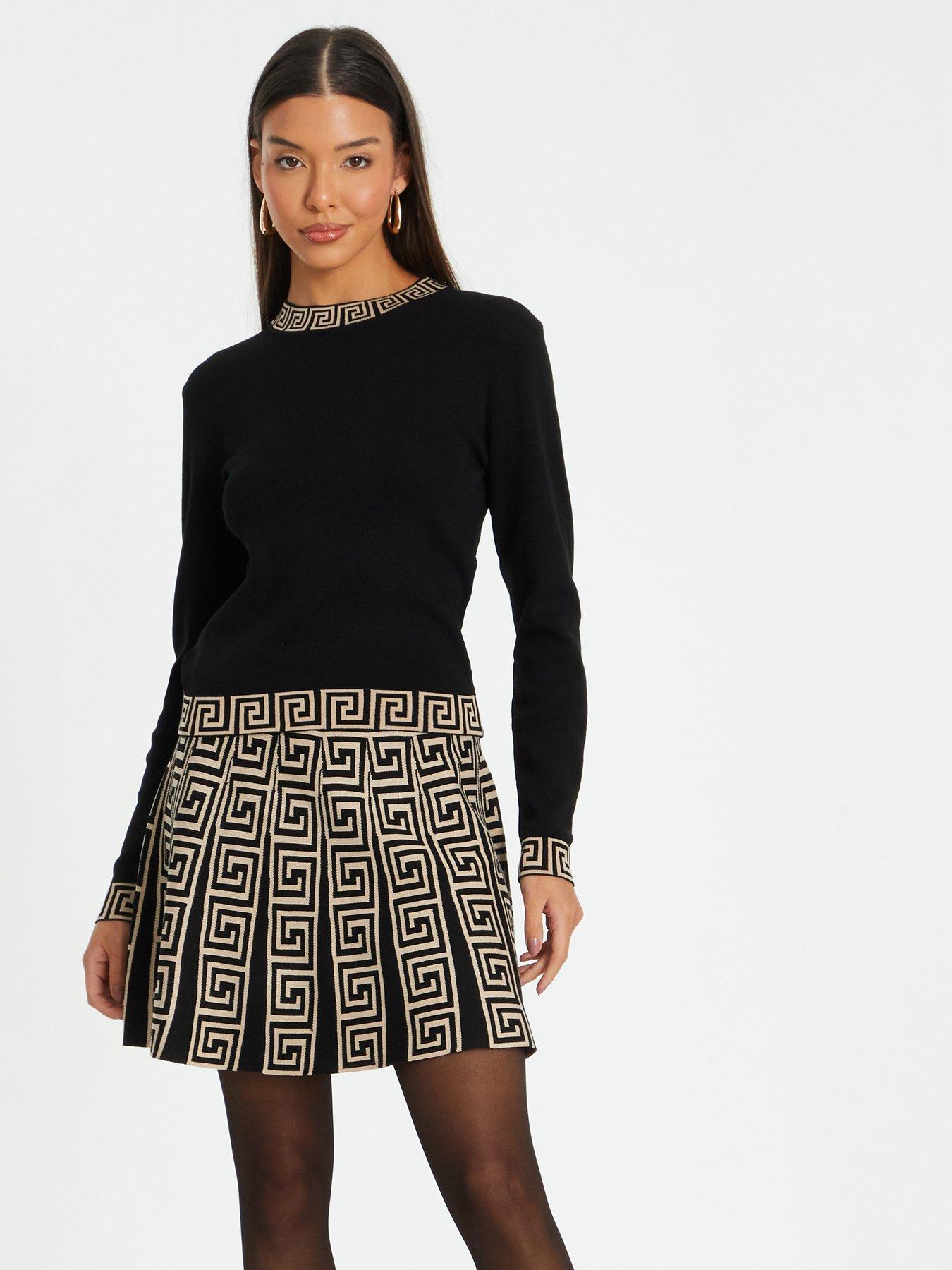 Quiz Geometric Knitted Mini Skirt Black