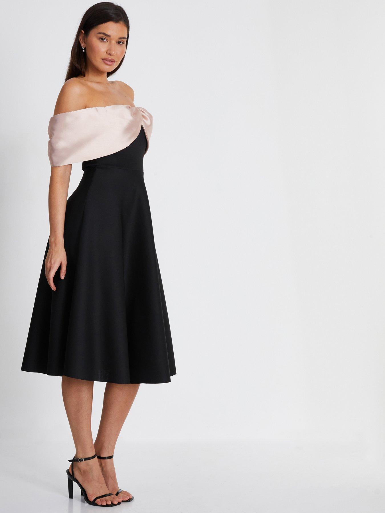 bardot midi dress skater Bonita Bow Bardot skater midi dress in baby blue  Deja Elite Boutique