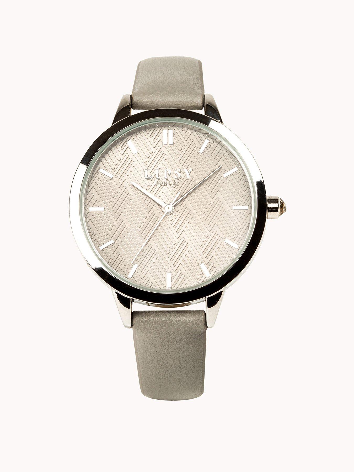 Product photograph of Lipsy Grey Strap Geo Face Dial Watch from very.co.uk