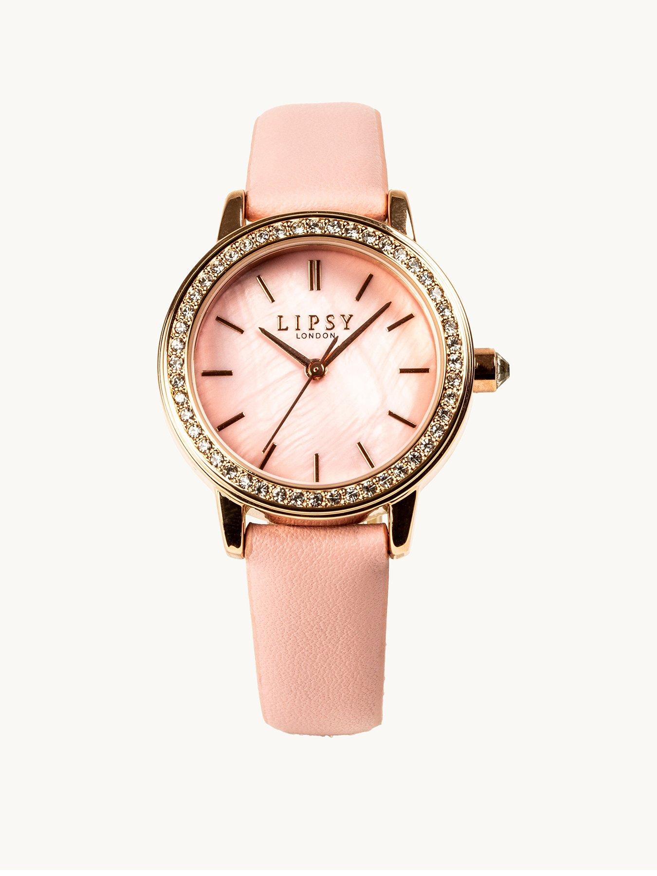 Product photograph of Lipsy Nude Strap Diamante Face Watch from very.co.uk