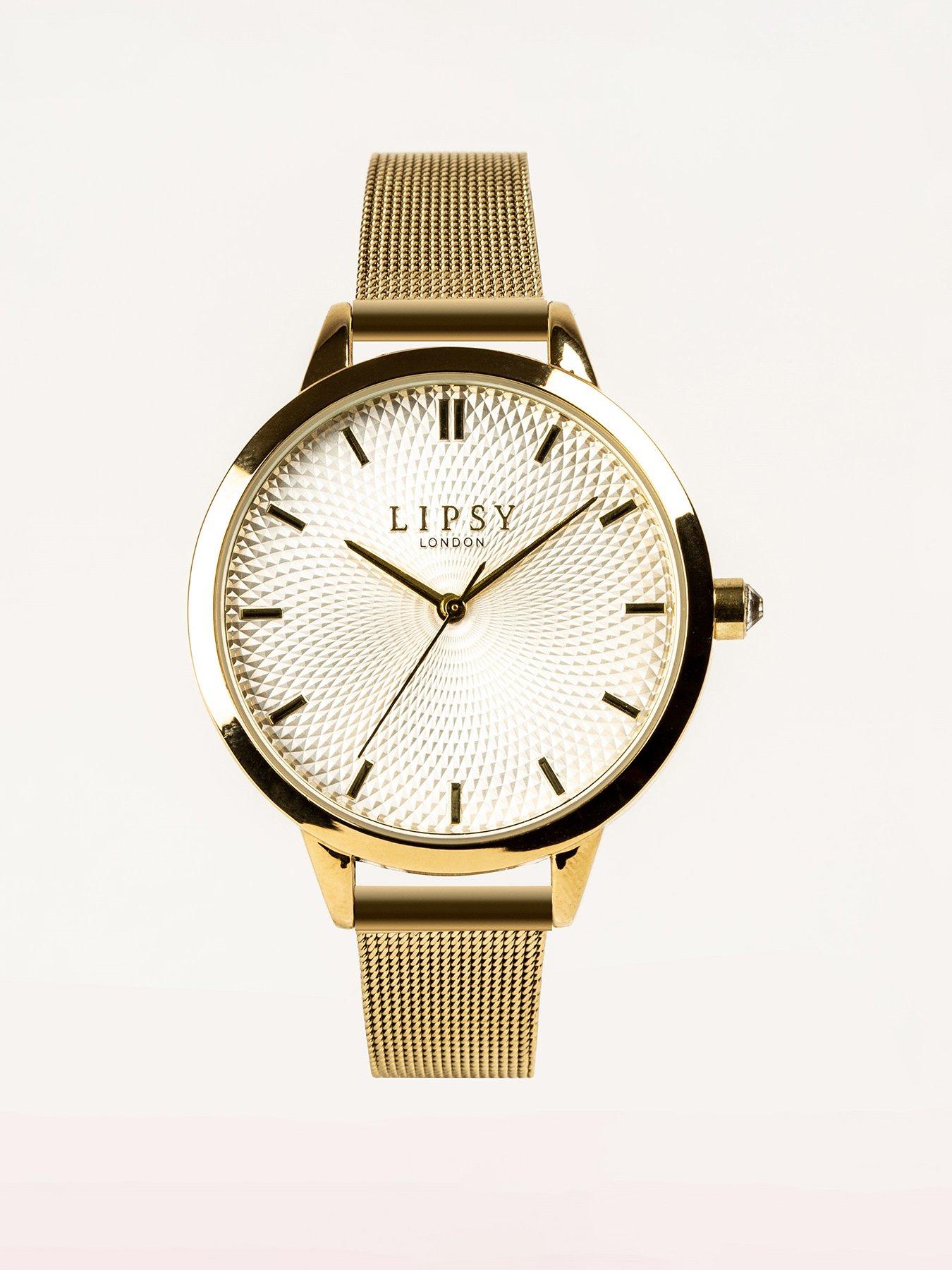 Product photograph of Lipsy Gold Mesh Strap Watch from very.co.uk