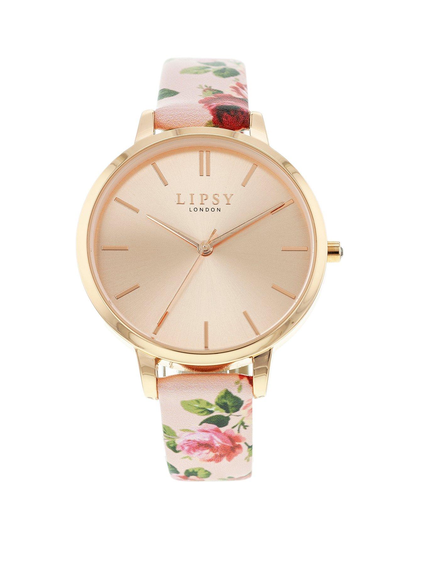 Lipsy Pink Floral Pattern Strap And Rose Gold Bracelet Set Very