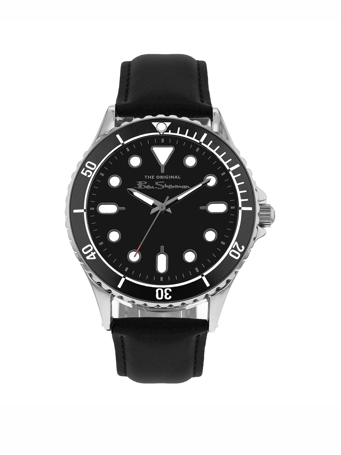 Product photograph of Ben Sherman Black Pu Strap Watch With Black Dial from very.co.uk