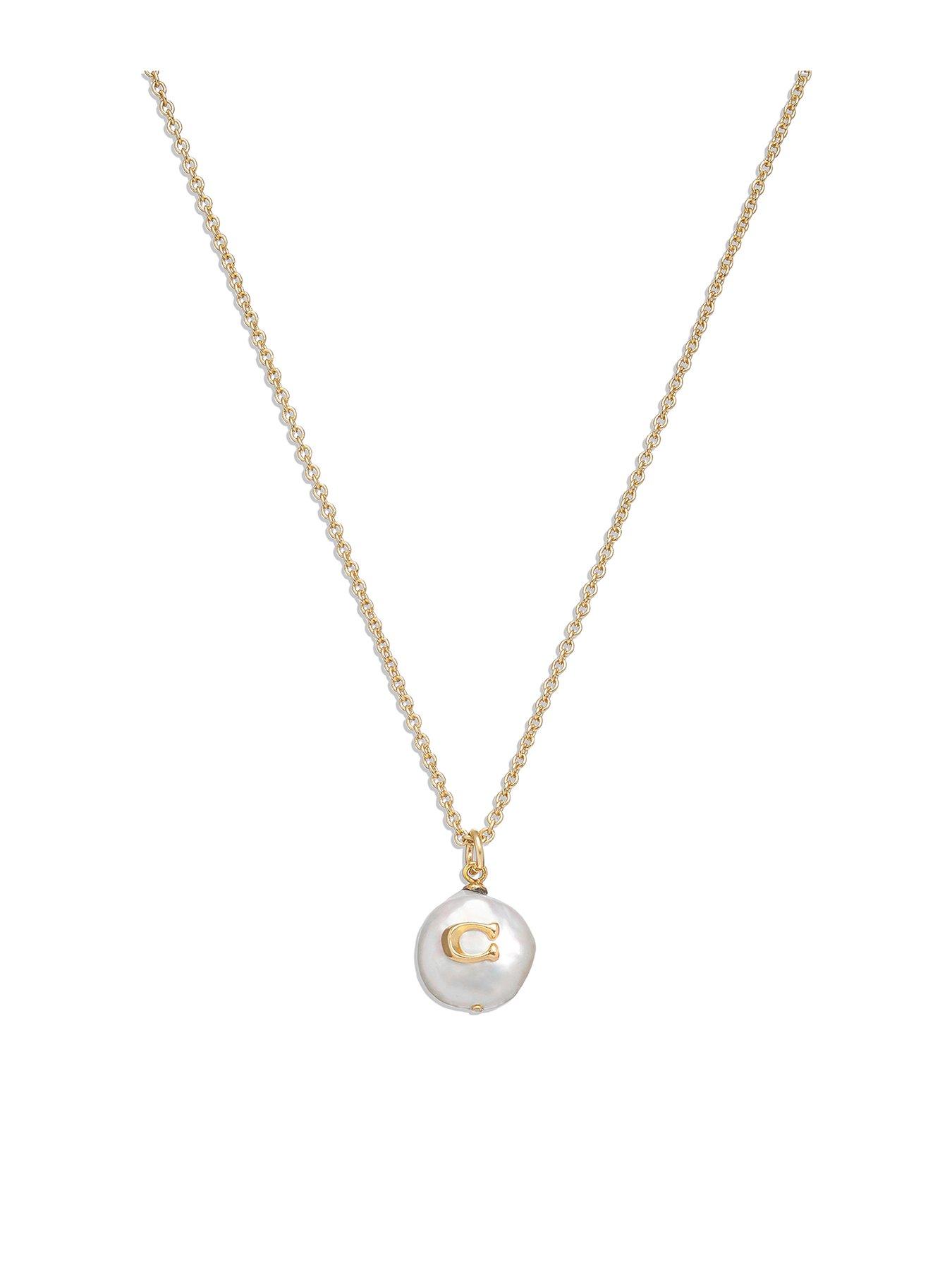 Product photograph of Coach Coach Signature Coin Pearl Pendant Necklace from very.co.uk