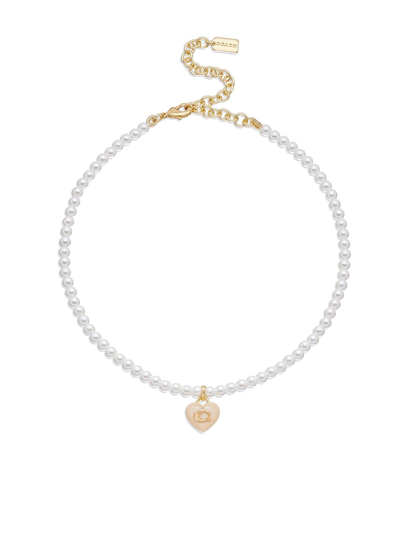 Product photograph of Coach Resin Heart Pearl Choker from very.co.uk